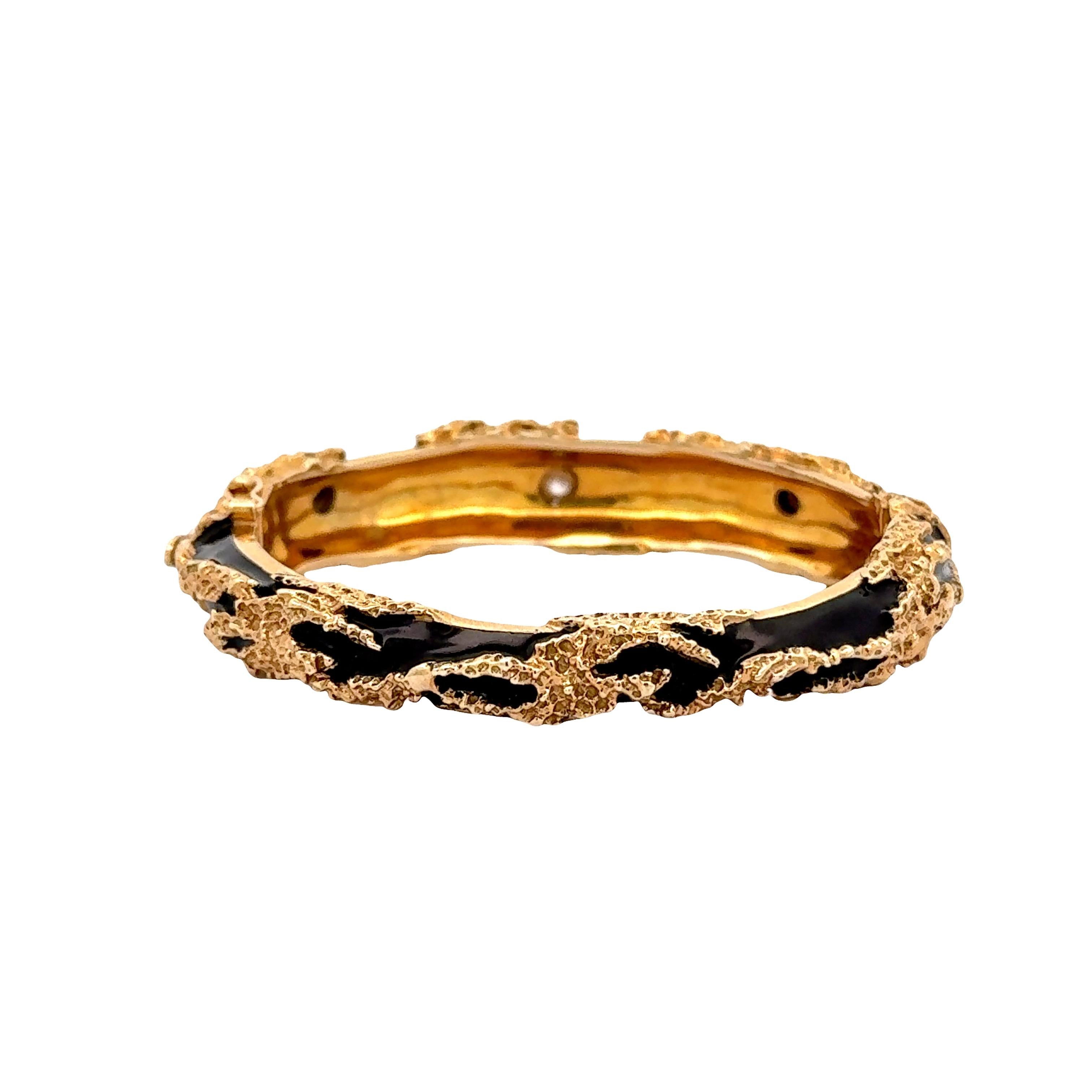 Diamond Enamel 14k Yellow Gold Cuff Bracelet