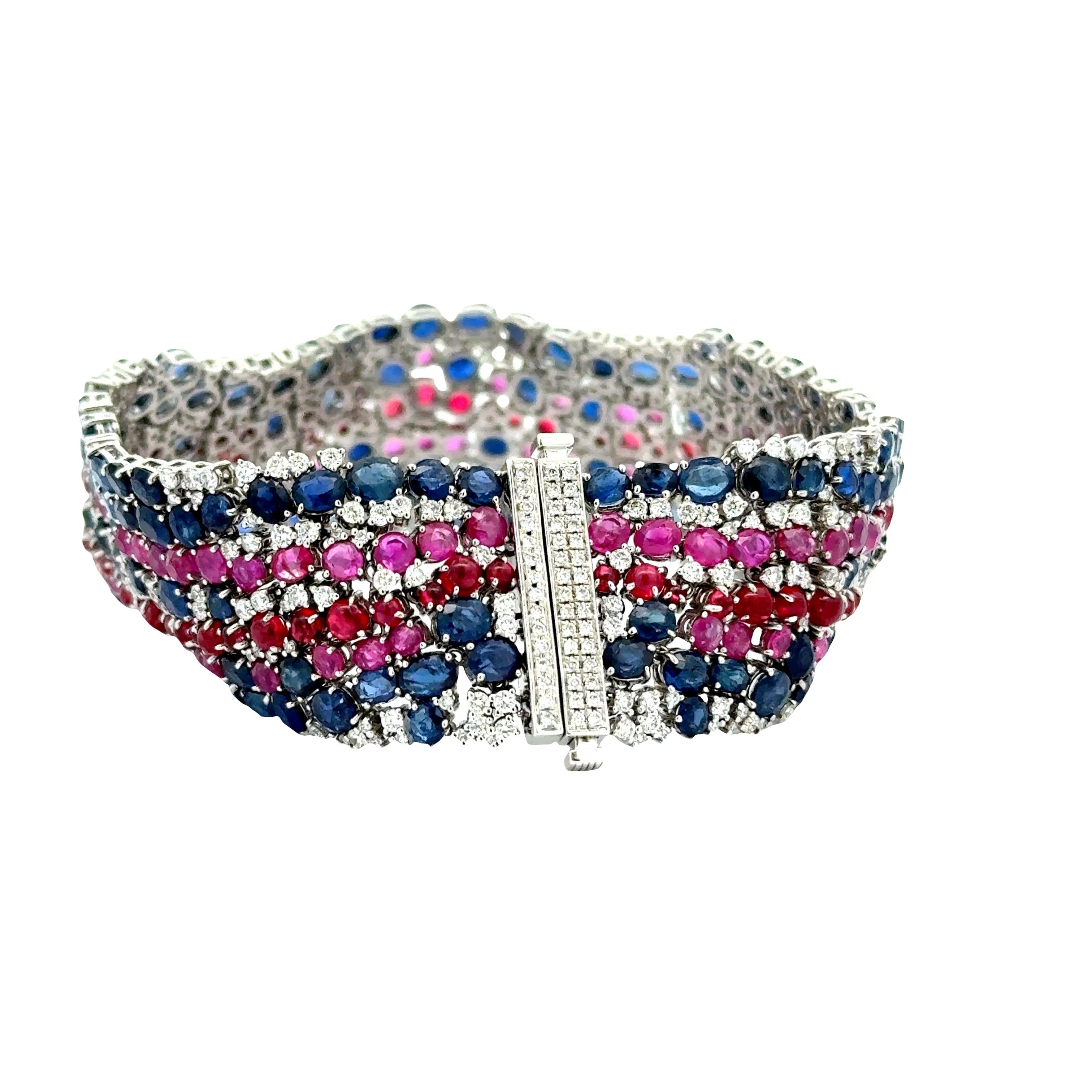 Sapphire Spinel Diamond Platinum Bracelet, GIA Certified No-Heat