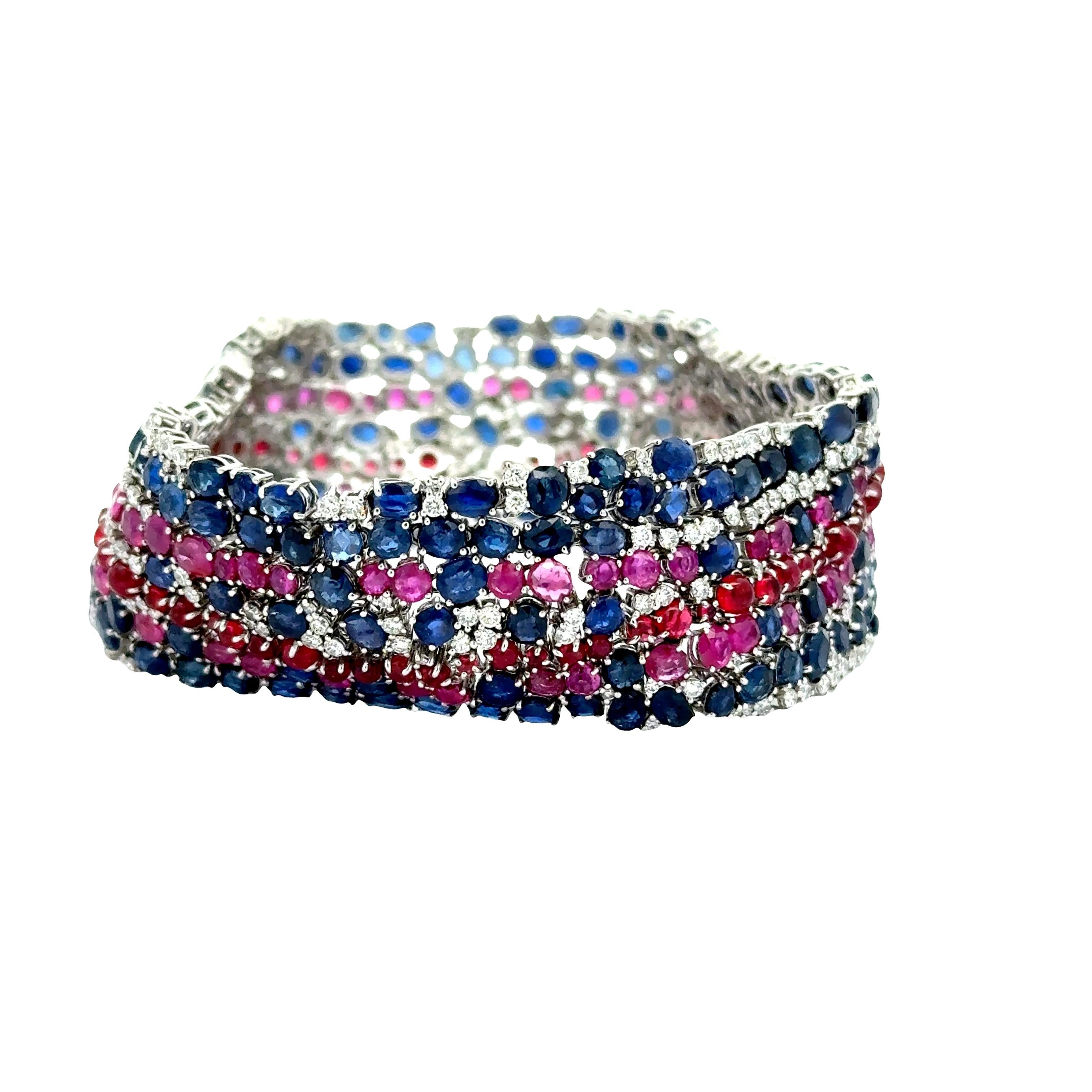 Sapphire Spinel Diamond Platinum Bracelet, GIA Certified No-Heat