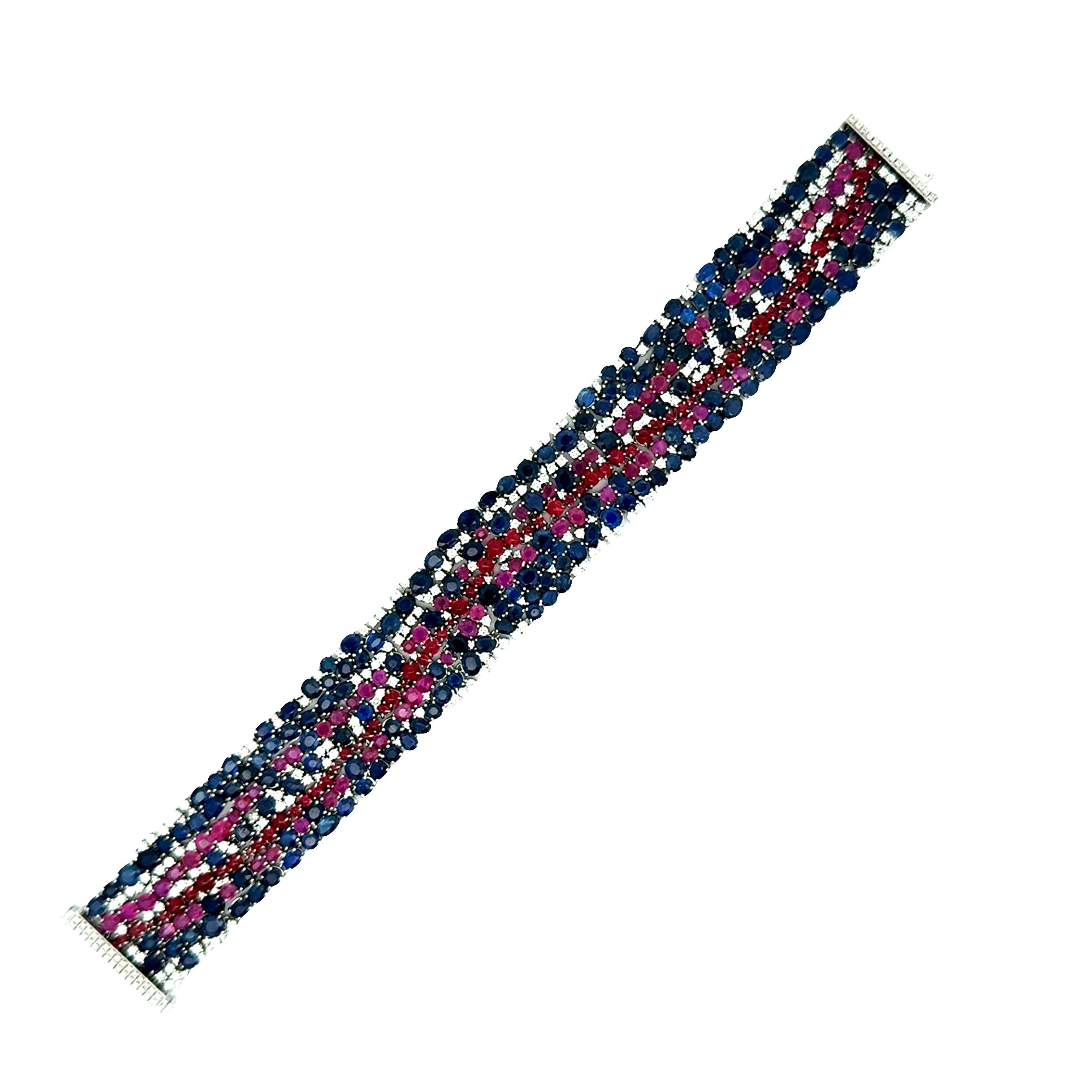 Sapphire Spinel Diamond Platinum Bracelet, GIA Certified No-Heat