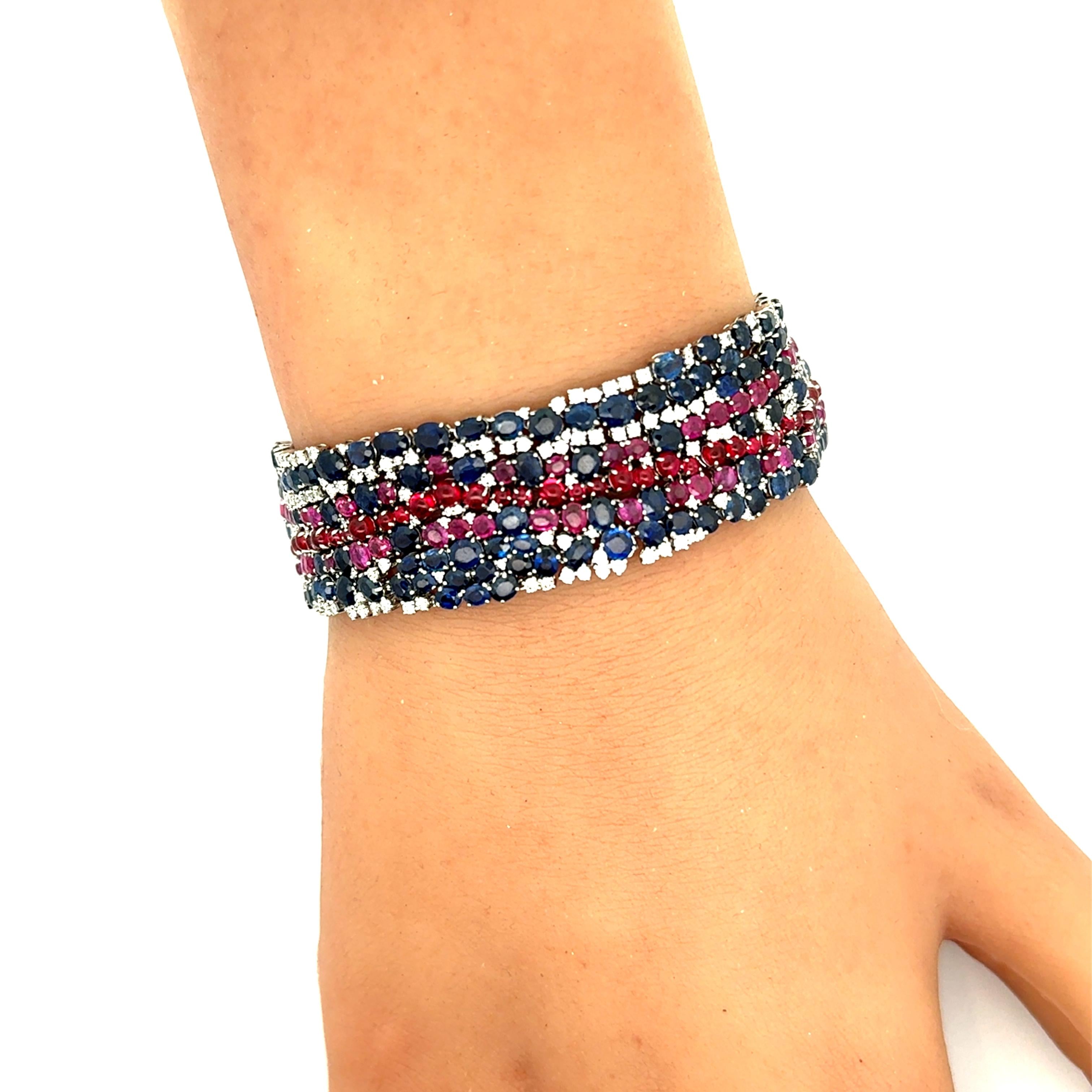 Sapphire Spinel Diamond Platinum Bracelet, GIA Certified No-Heat
