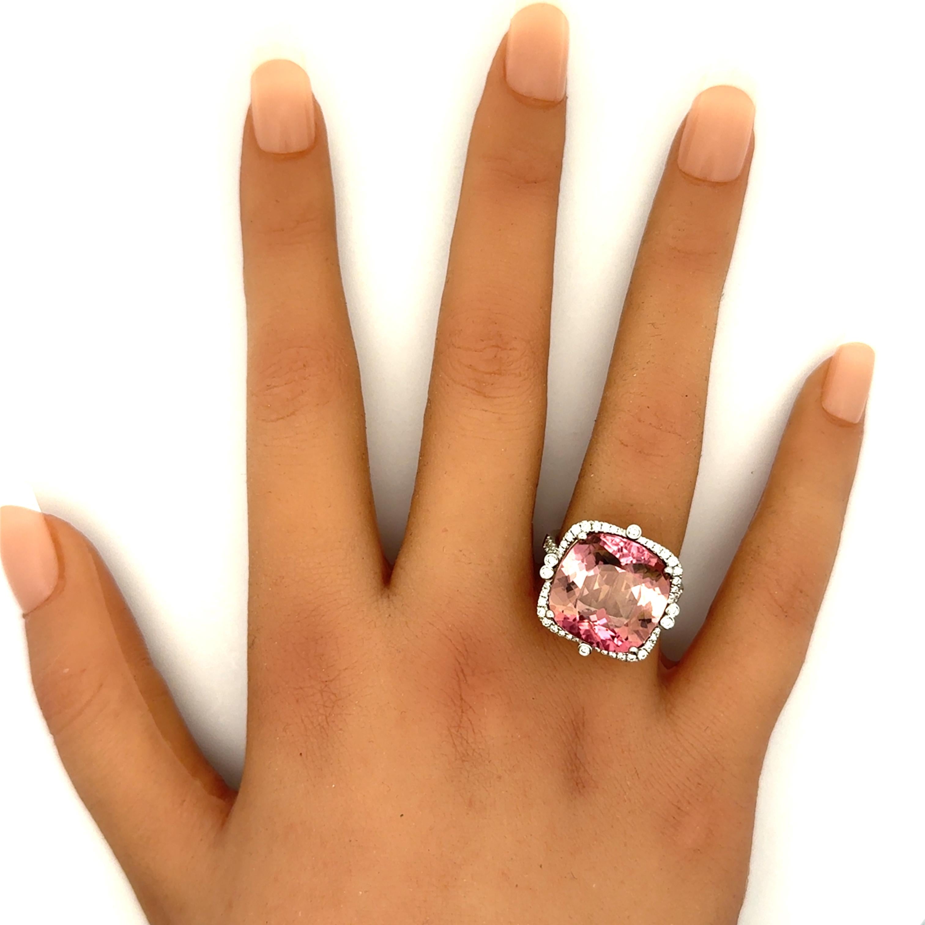 13.80 Carat Pink Tourmaline Diamond 14k White Gold Ring