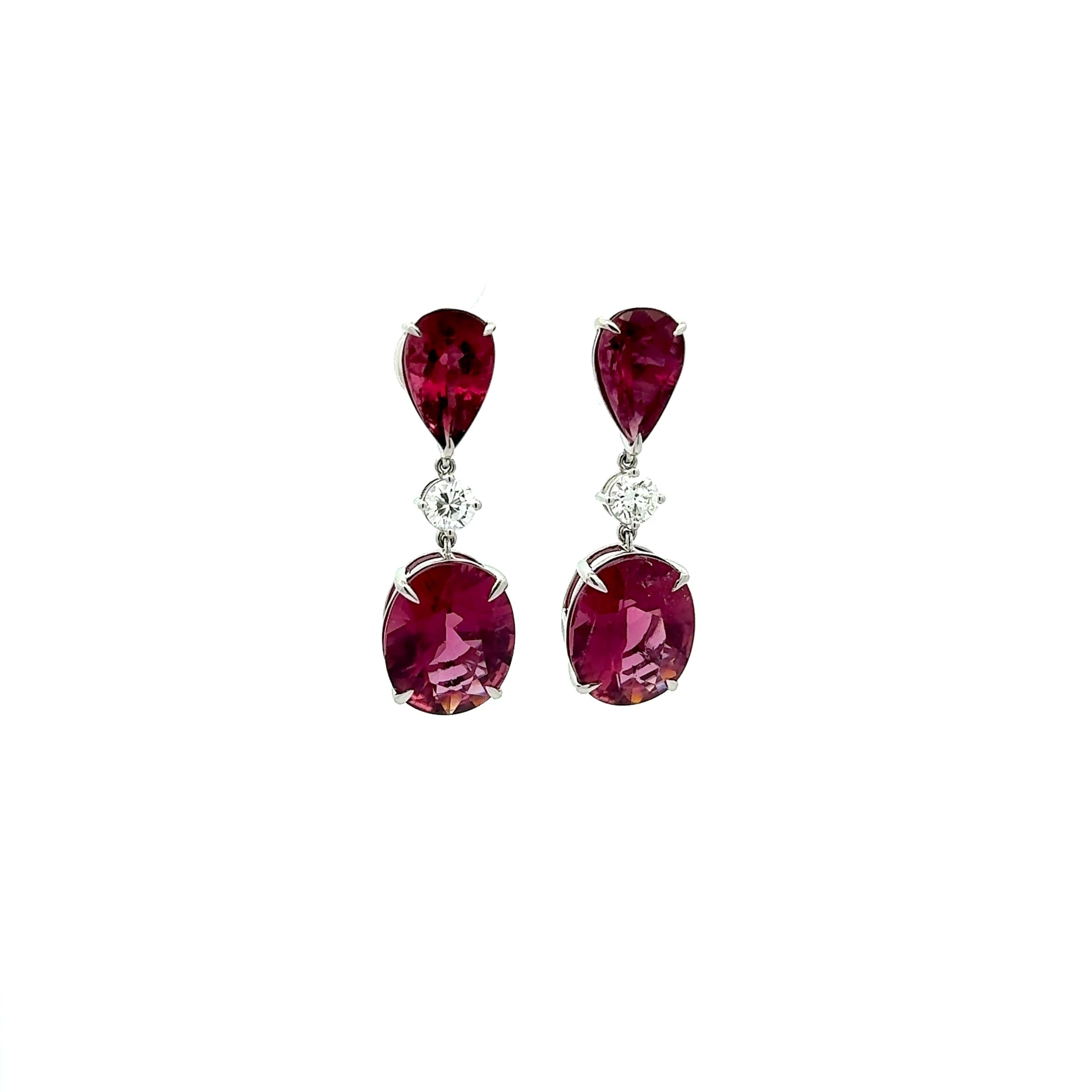 Pink Tourmaline Diamond 14k White Gold Drop Earrings