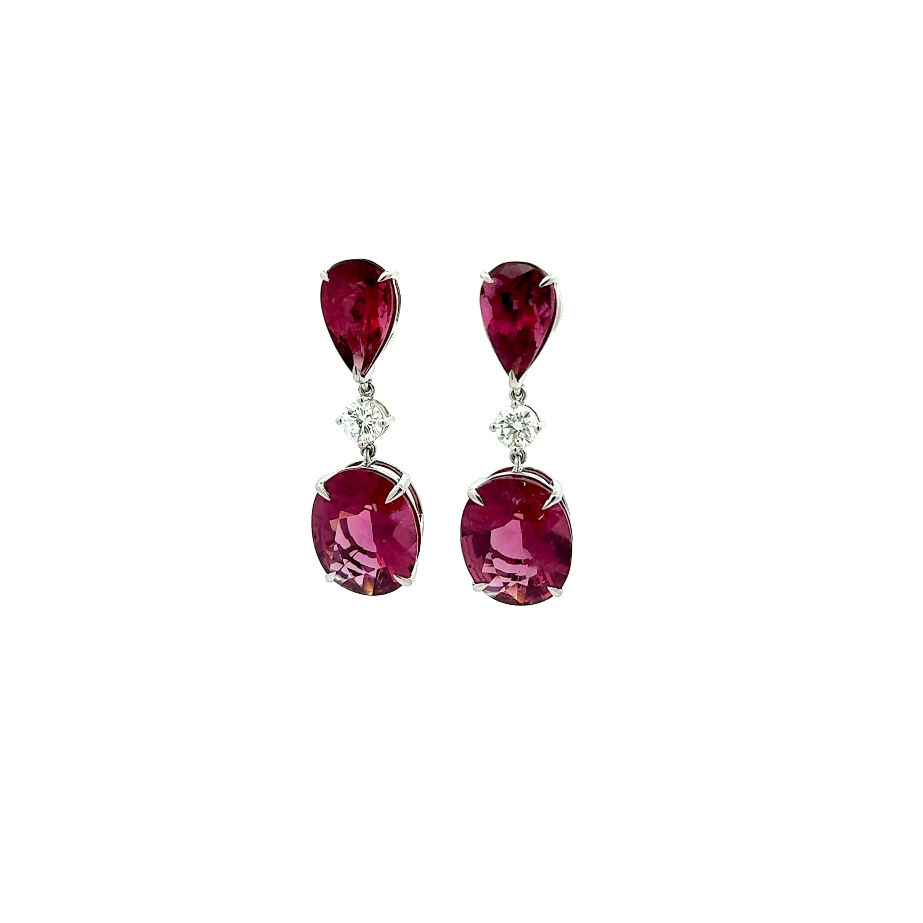 Pink Tourmaline Diamond 14k White Gold Drop Earrings