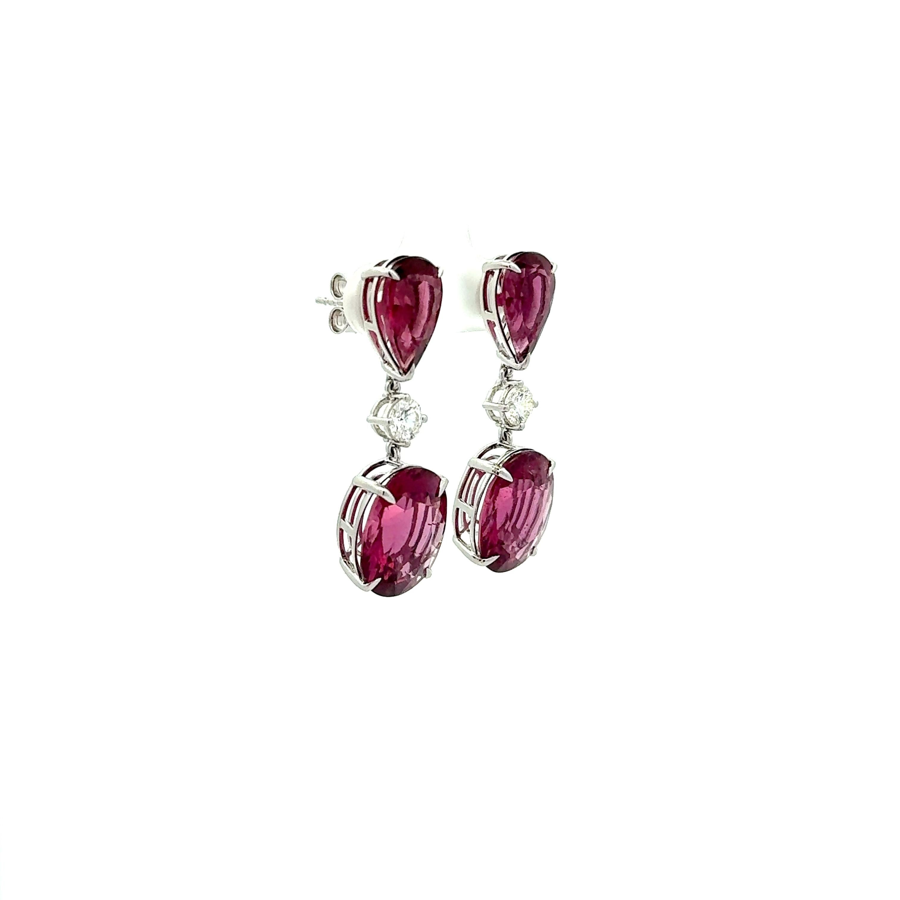 Pink Tourmaline Diamond 14k White Gold Drop Earrings