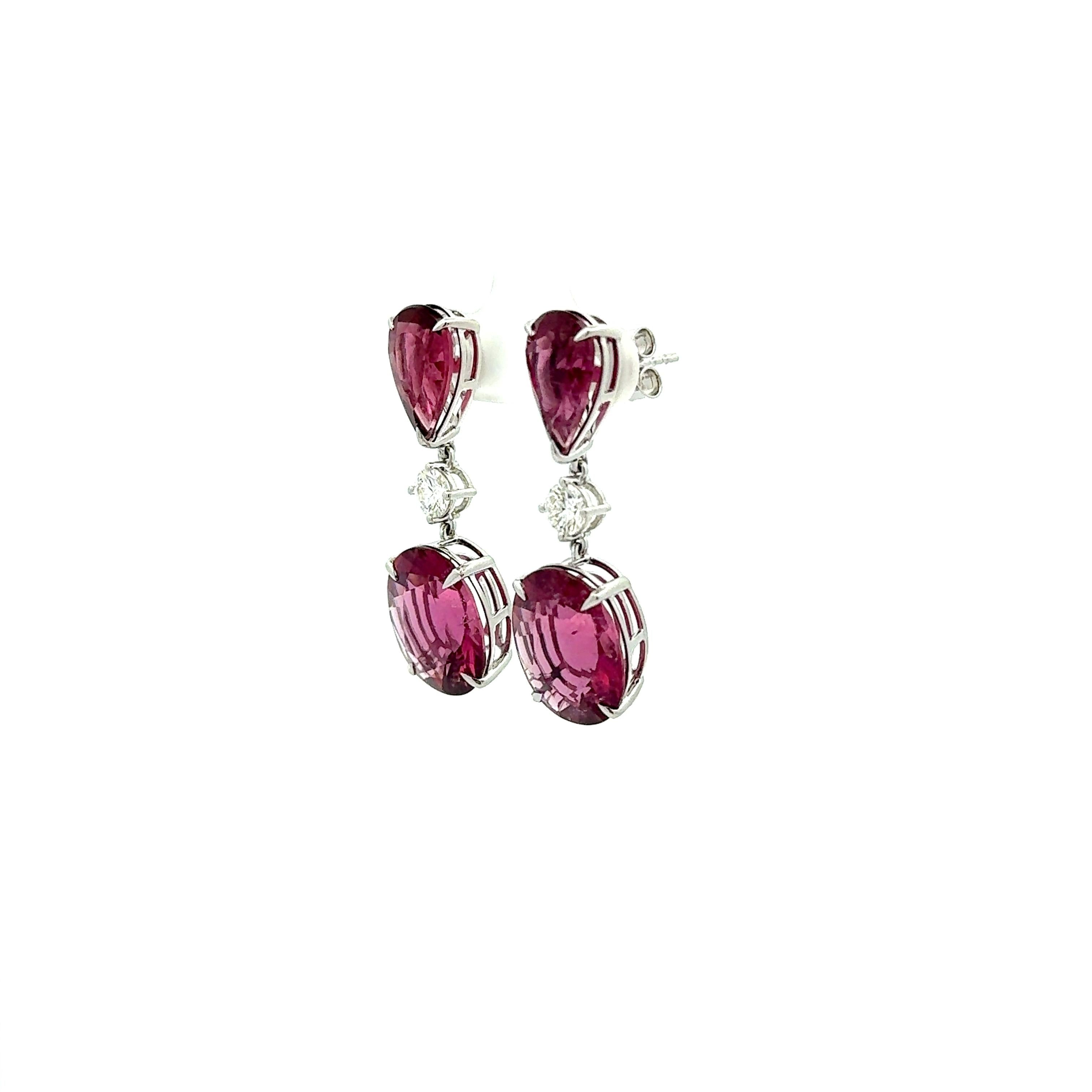 Pink Tourmaline Diamond 14k White Gold Drop Earrings