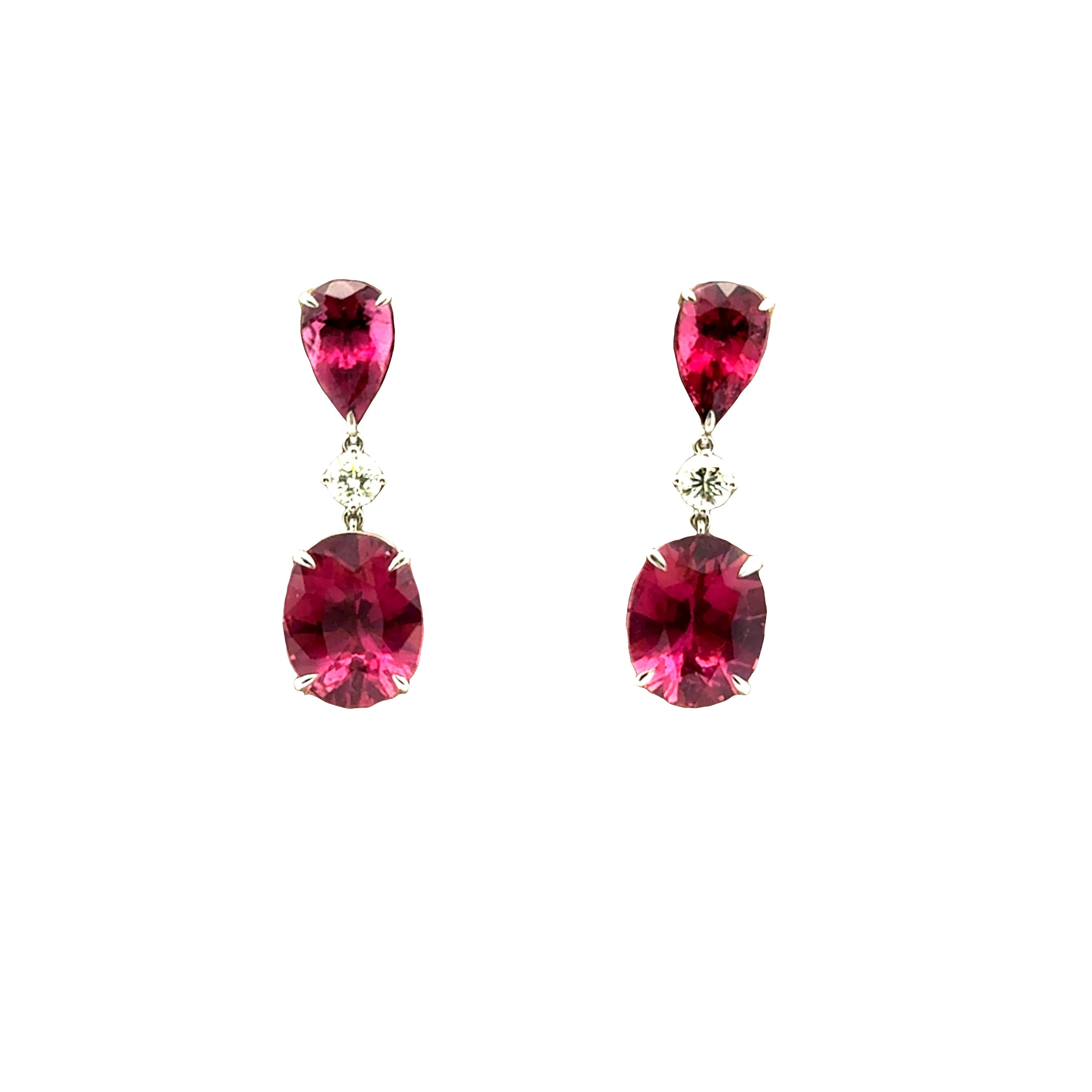 Pink Tourmaline Diamond 14k White Gold Drop Earrings