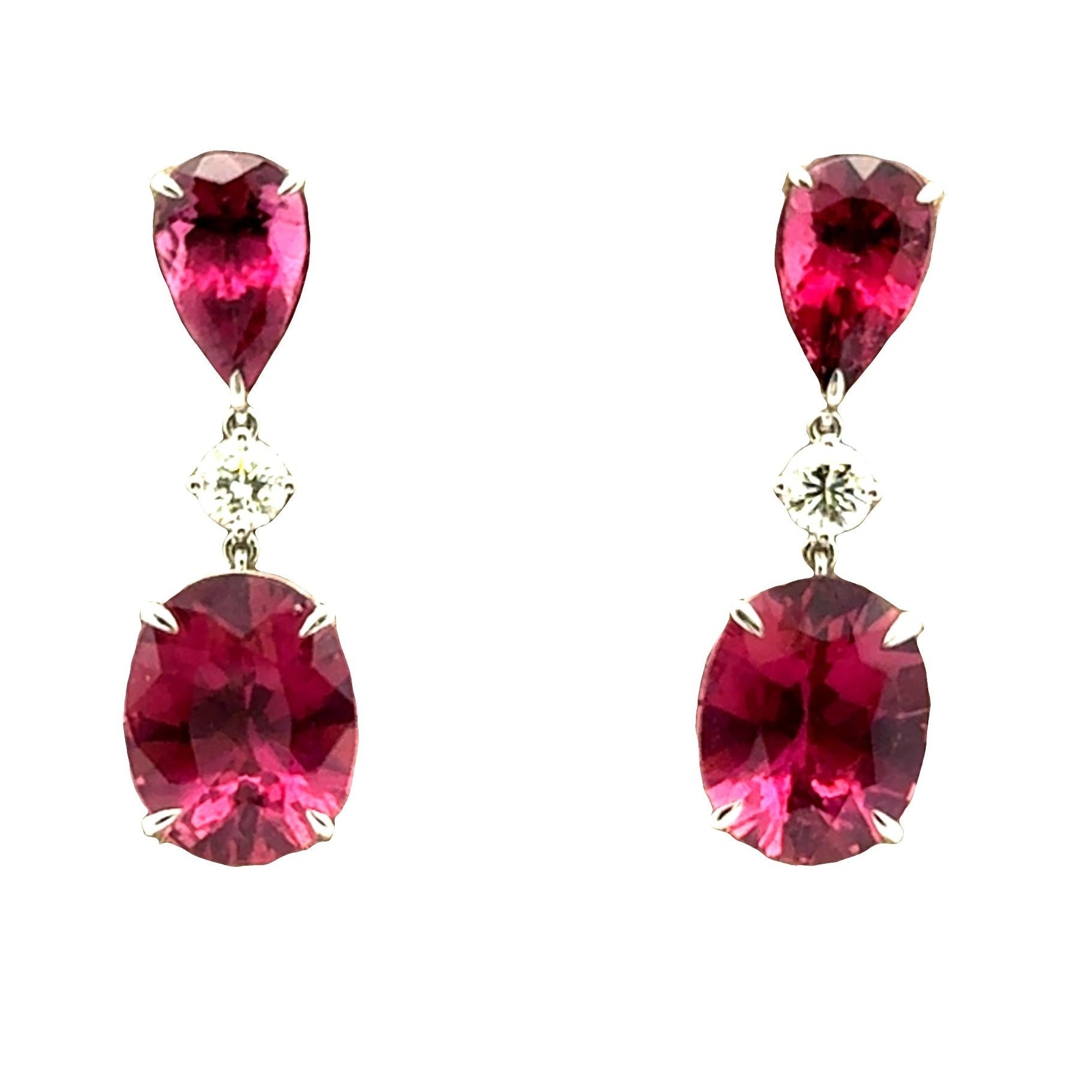 Pink Tourmaline Diamond 14k White Gold Drop Earrings