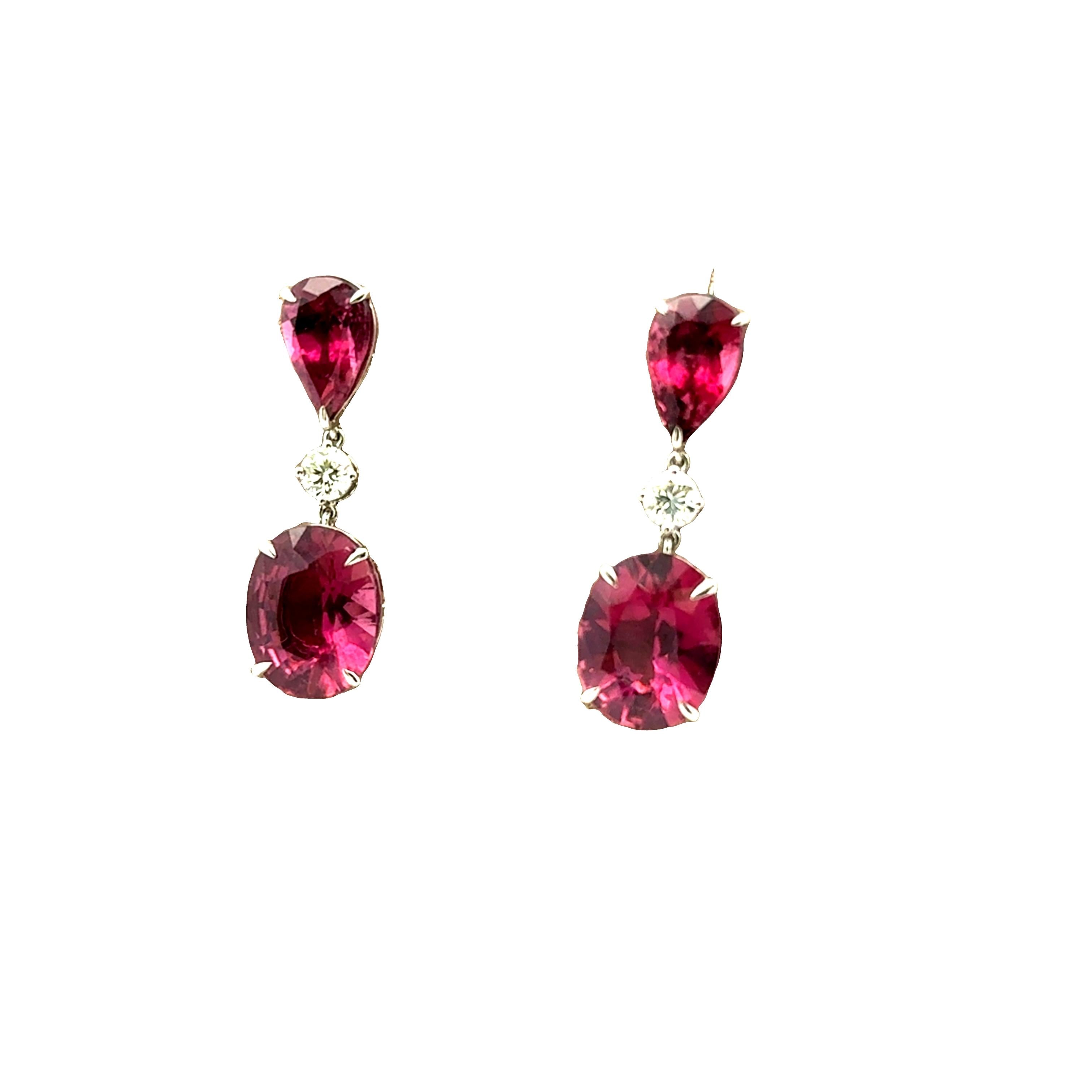 Pink Tourmaline Diamond 14k White Gold Drop Earrings