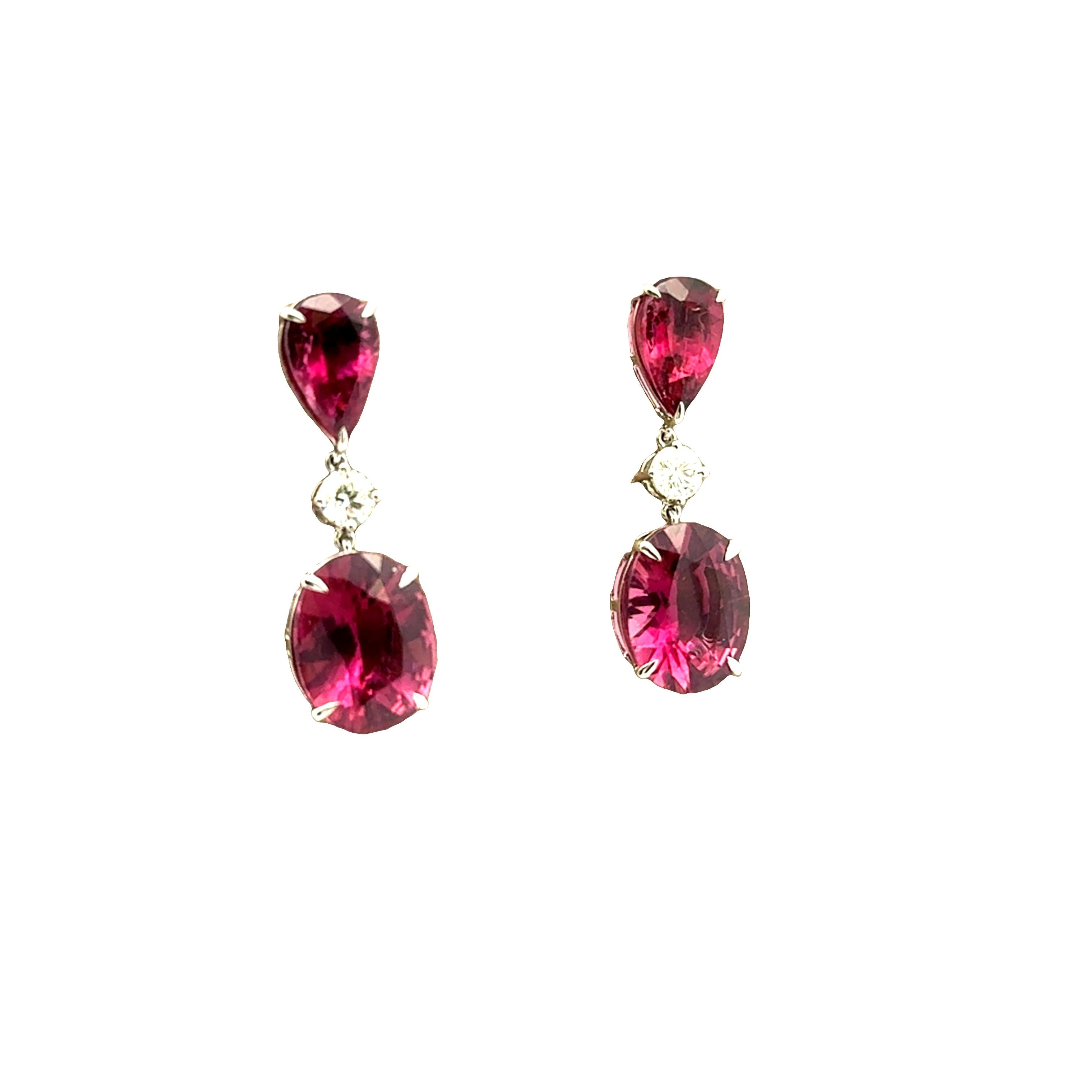Pink Tourmaline Diamond 14k White Gold Drop Earrings