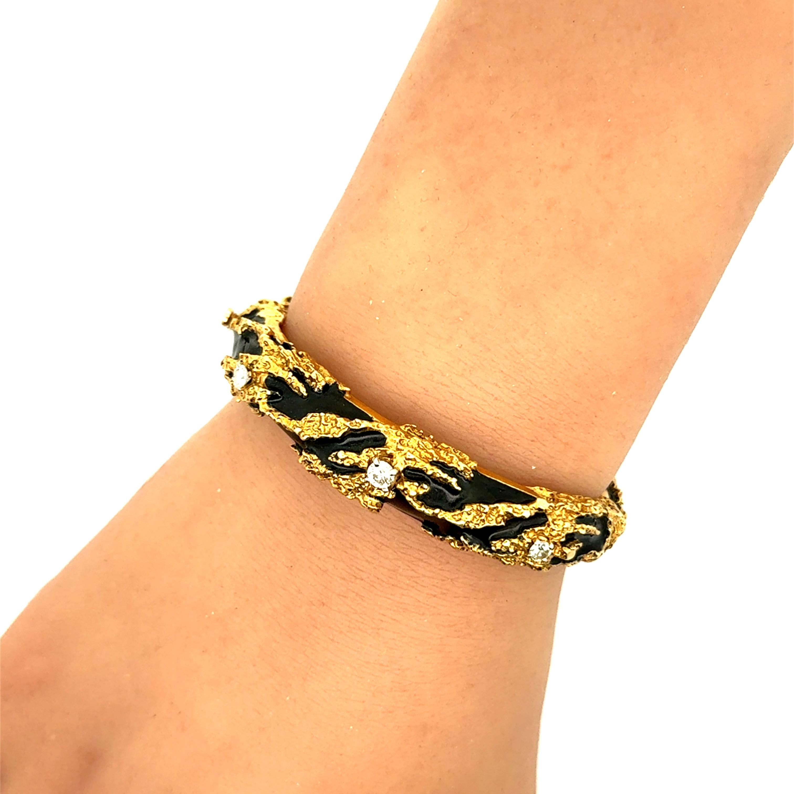 Diamond Enamel 14k Yellow Gold Cuff Bracelet