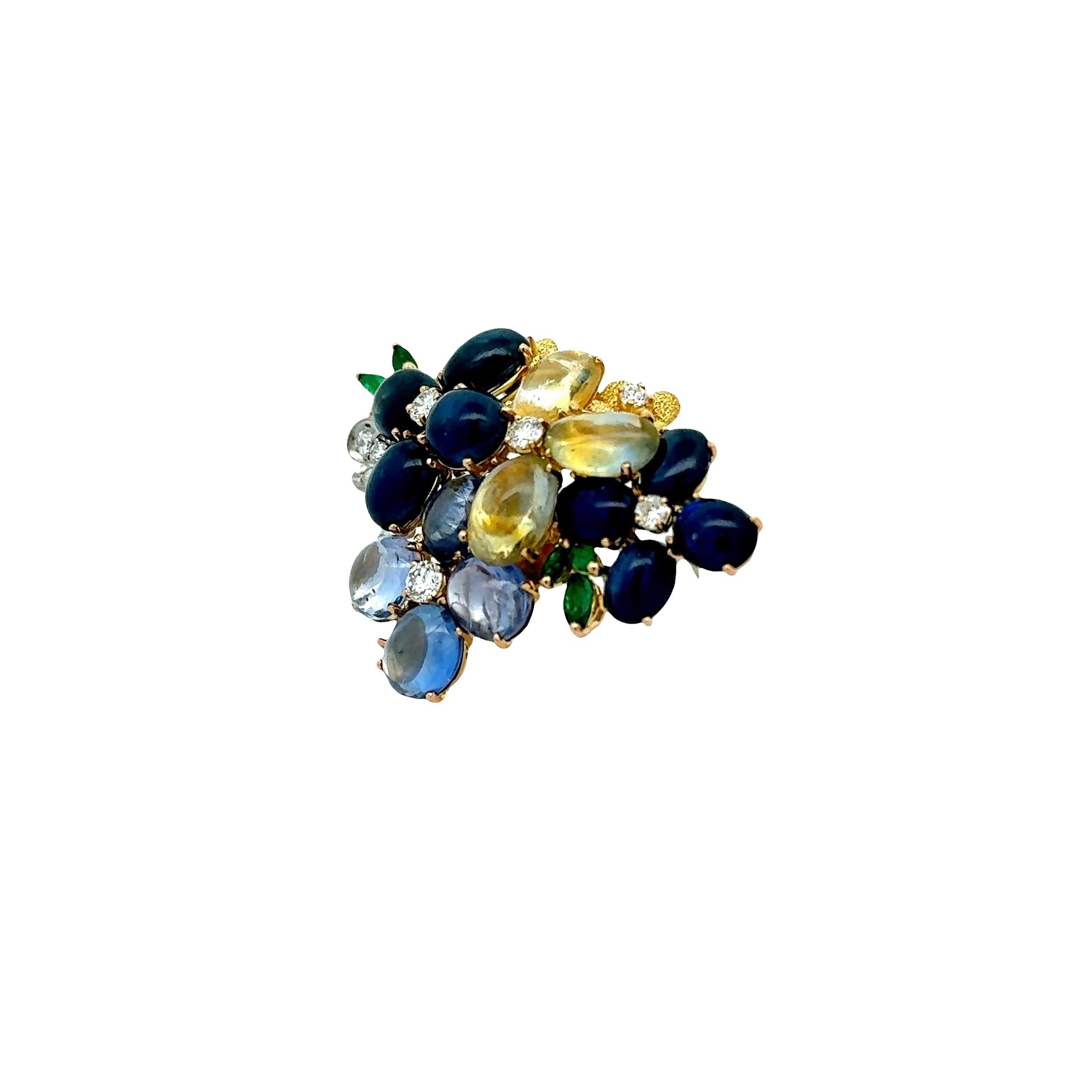 Sapphire Diamond 18k Gold Two-Tone Flower Brooch