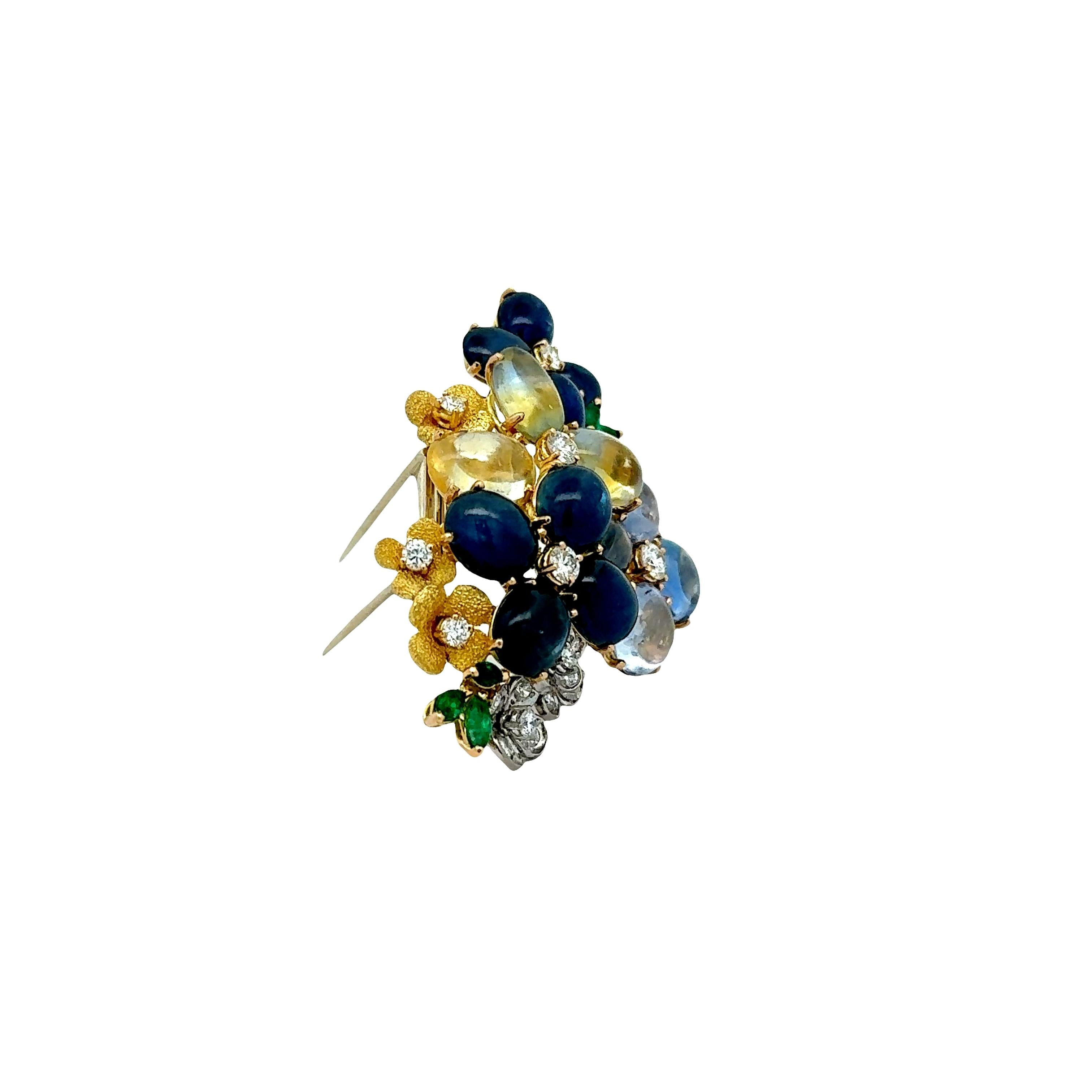 Sapphire Diamond 18k Gold Two-Tone Flower Brooch