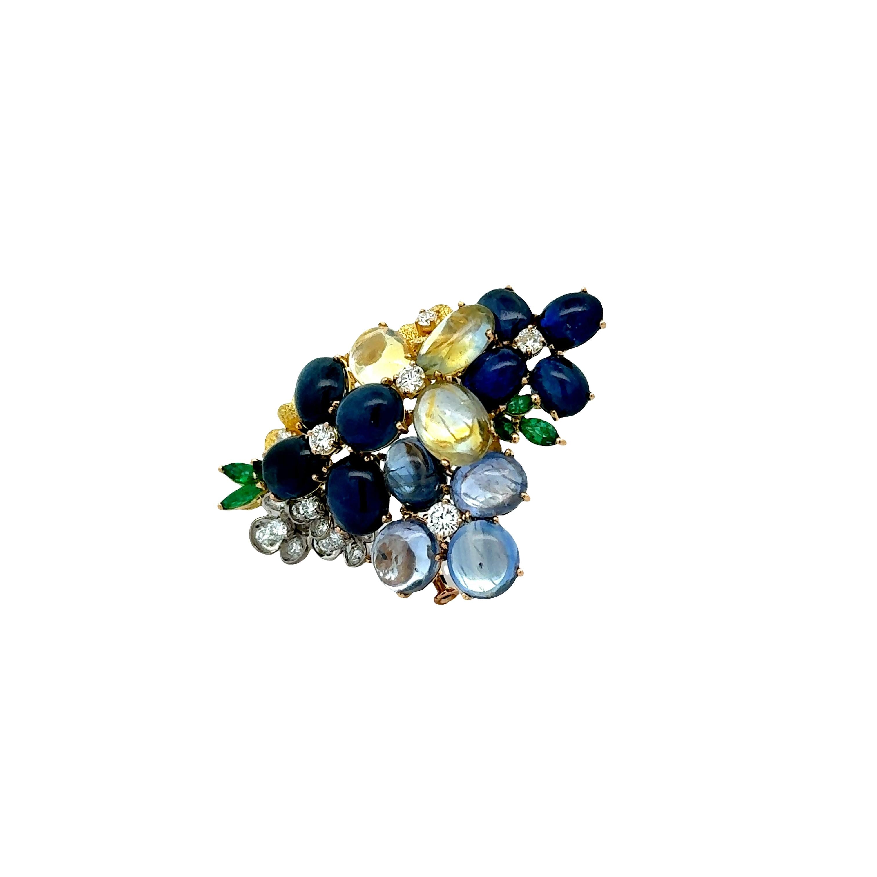 Sapphire Diamond 18k Gold Two-Tone Flower Brooch