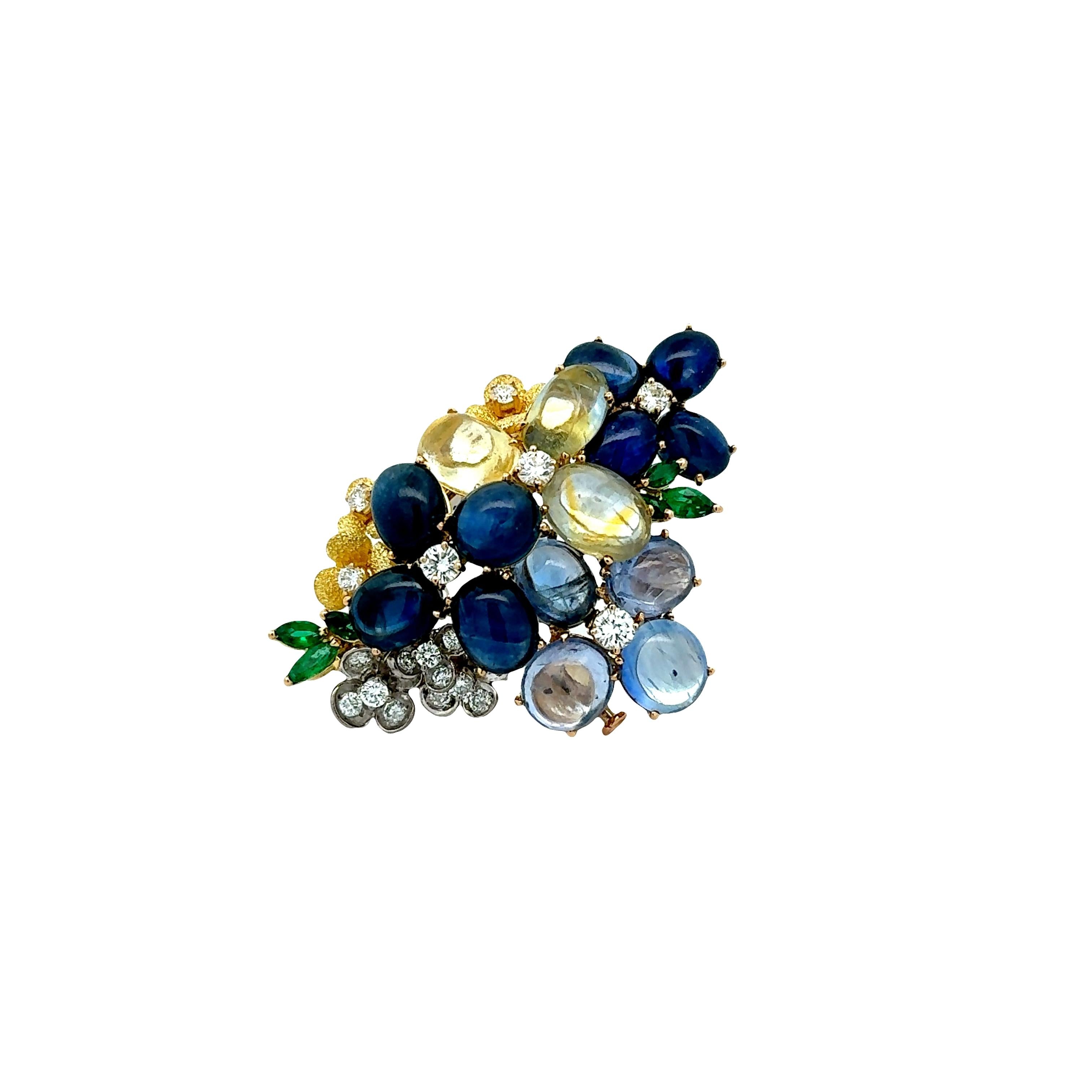 Sapphire Diamond 18k Gold Two-Tone Flower Brooch