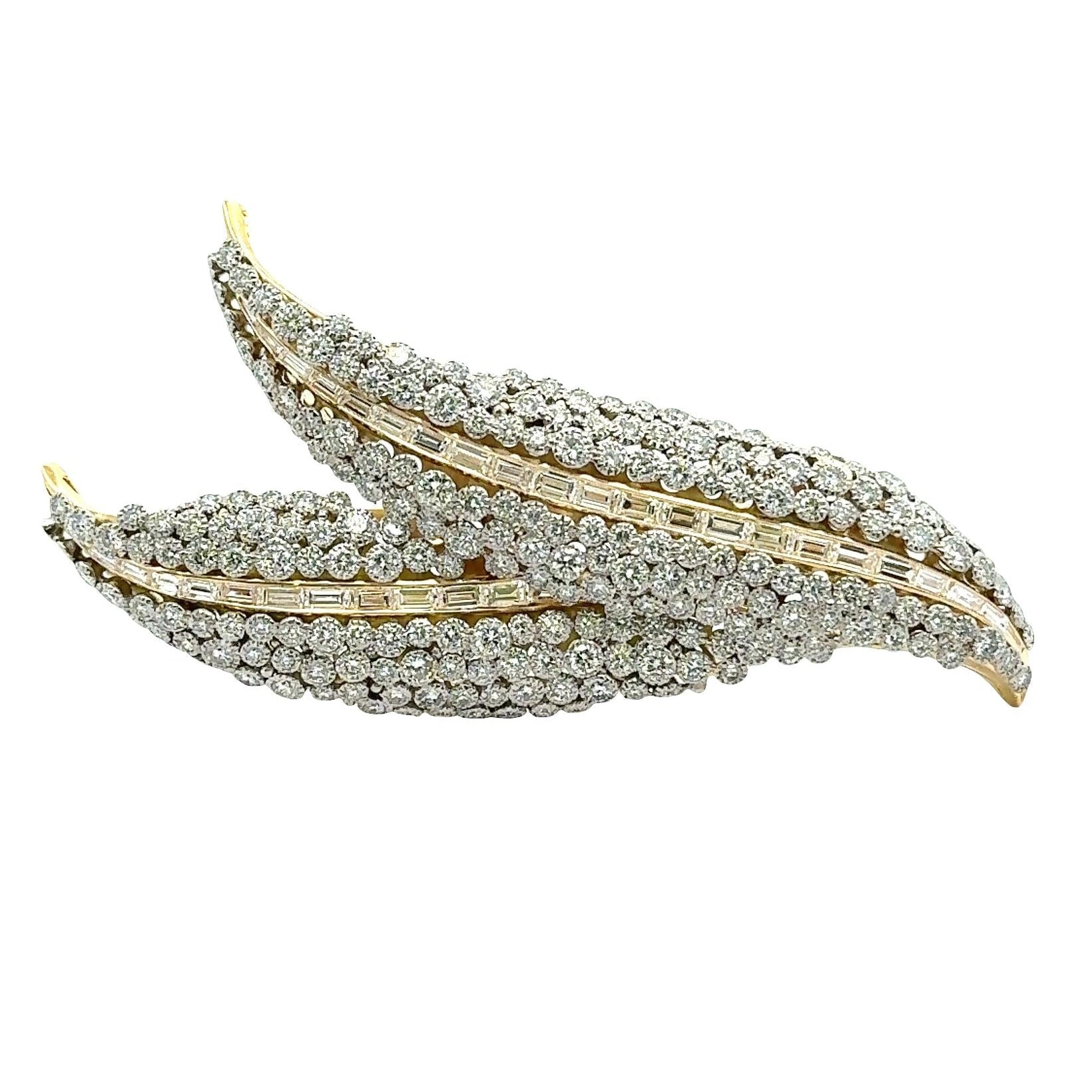 Yellow Gold & Platinum Diamond Feather Brooch