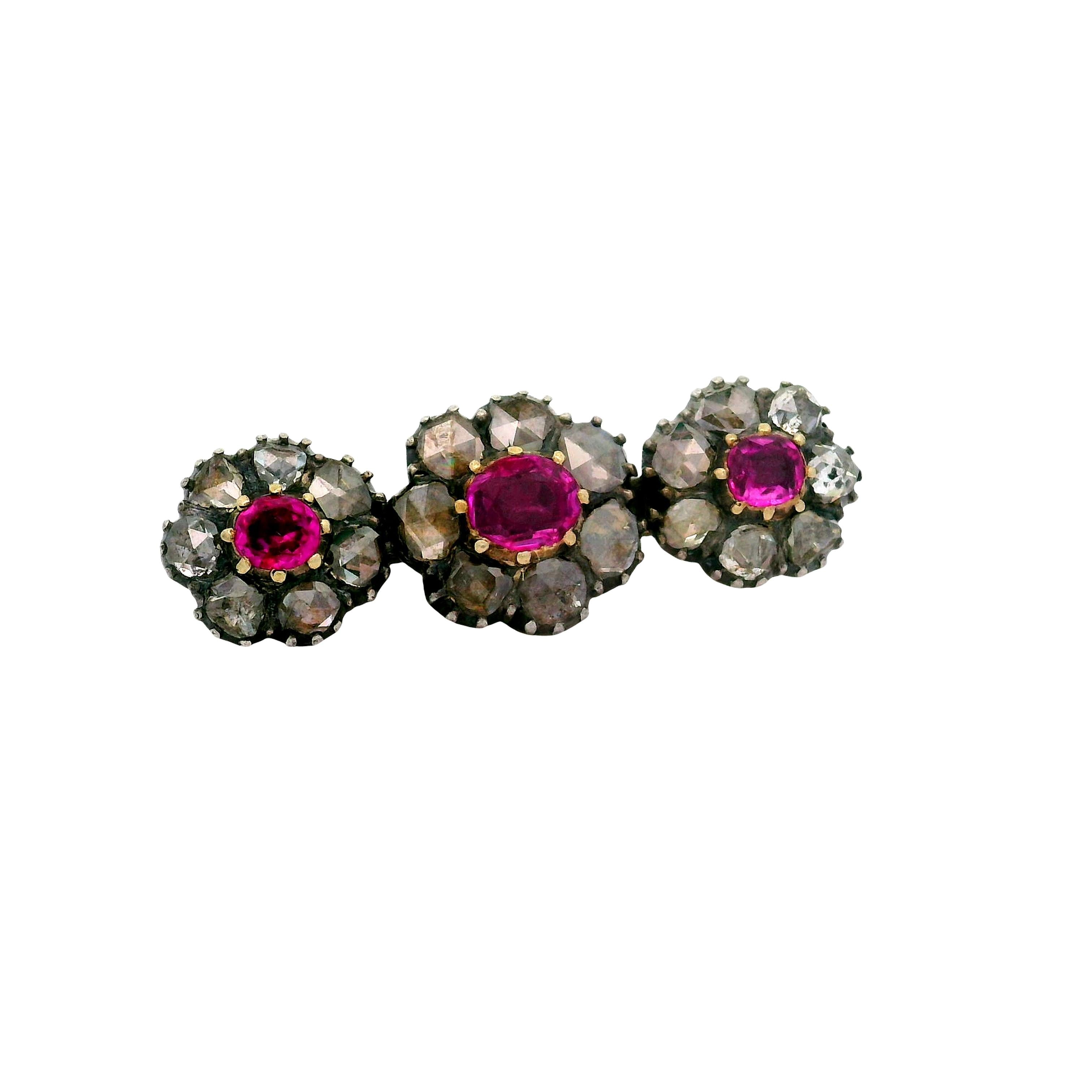 Antique Ruby Diamond 14K Gold Brooch