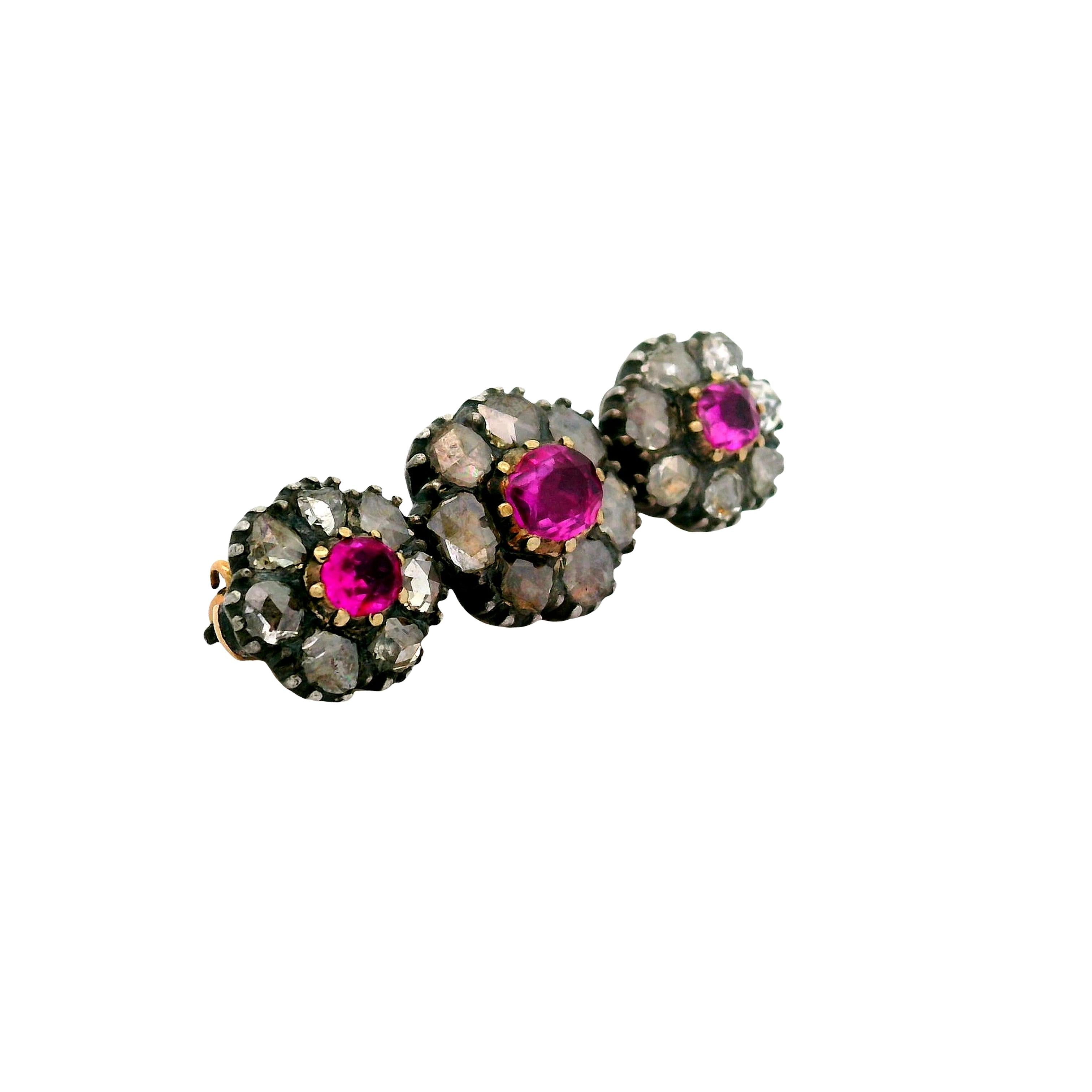 Antique Ruby Diamond 14K Gold Brooch