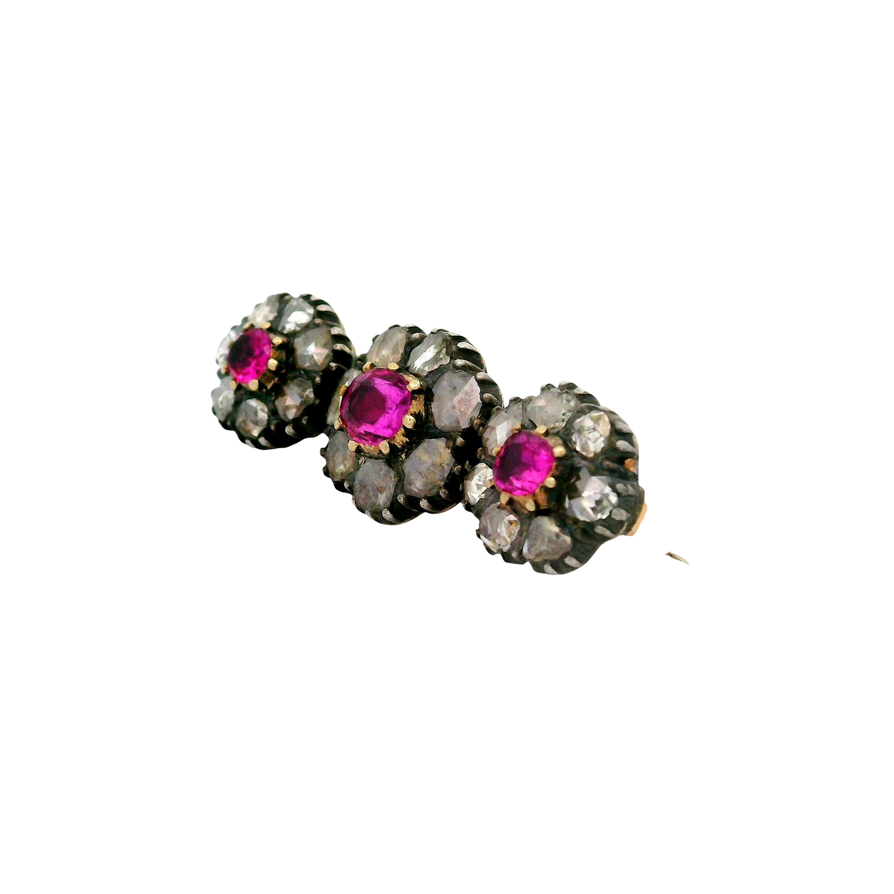 Antique Ruby Diamond 14K Gold Brooch