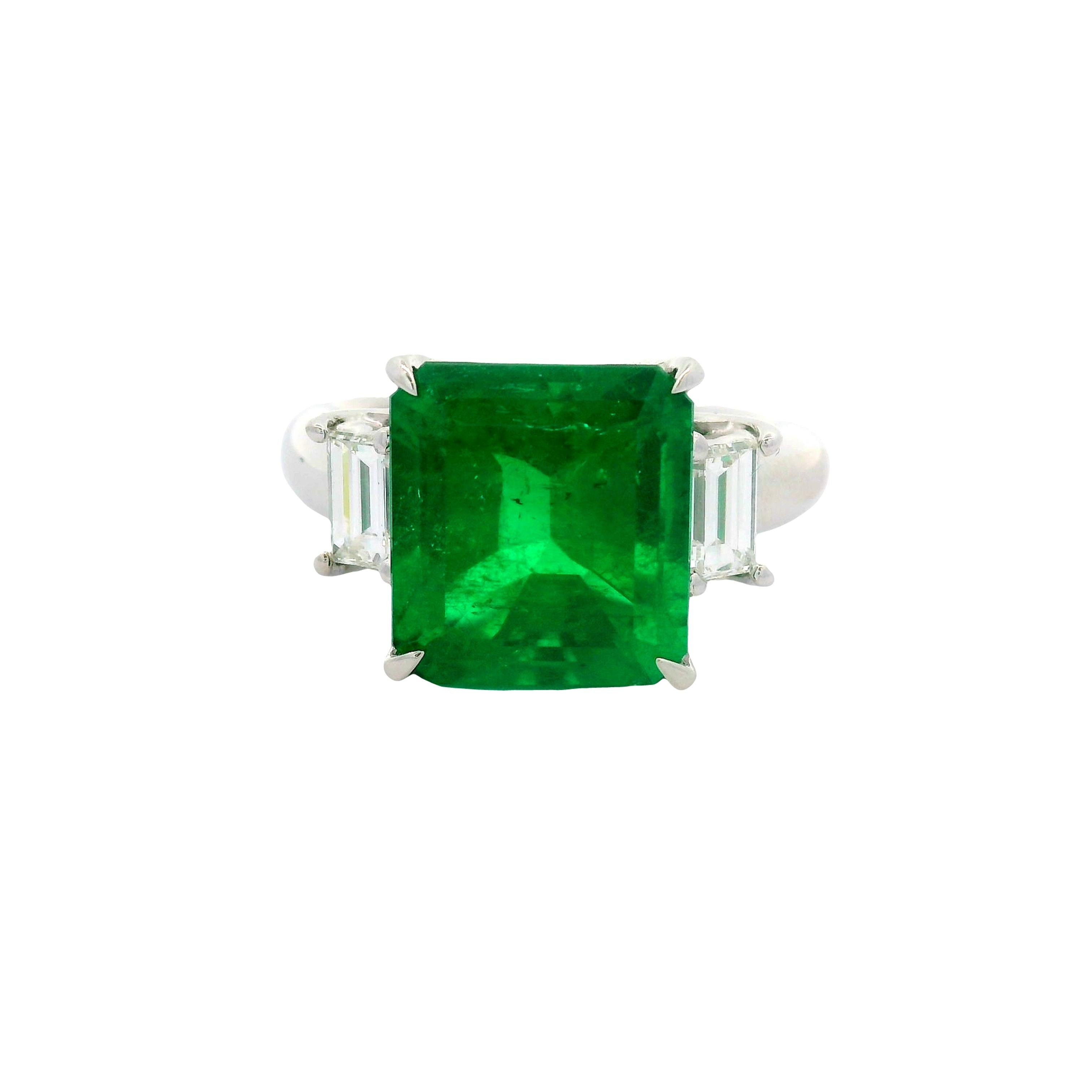 Superb 4.80 Carat “Old-Mine” Columbian Emerald Diamond Platinum Ring, GRS Cert