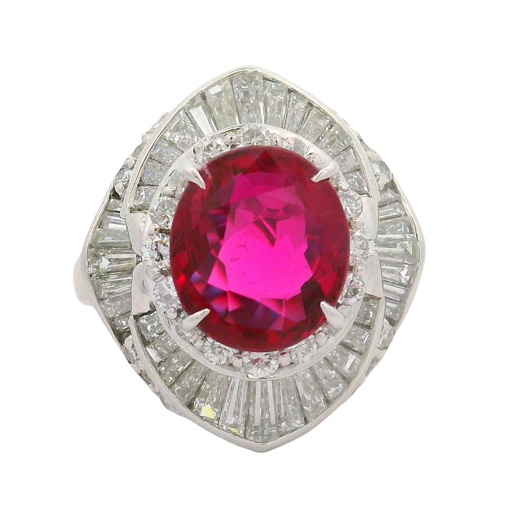 2.98 Carat Thai Ruby Diamond Platinum Ring, GIA Certified