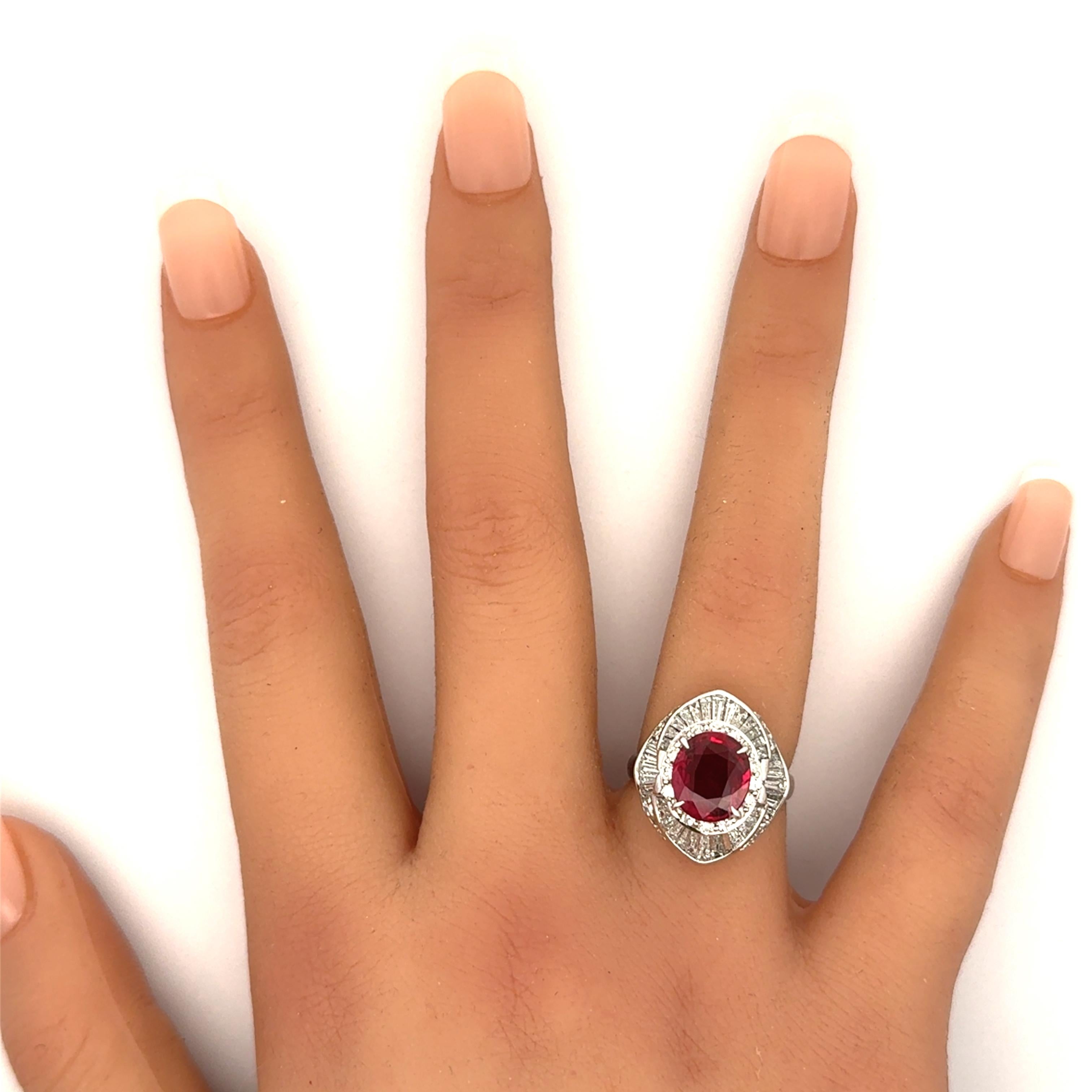 2.98 Carat Thai Ruby Diamond Platinum Ring, GIA Certified