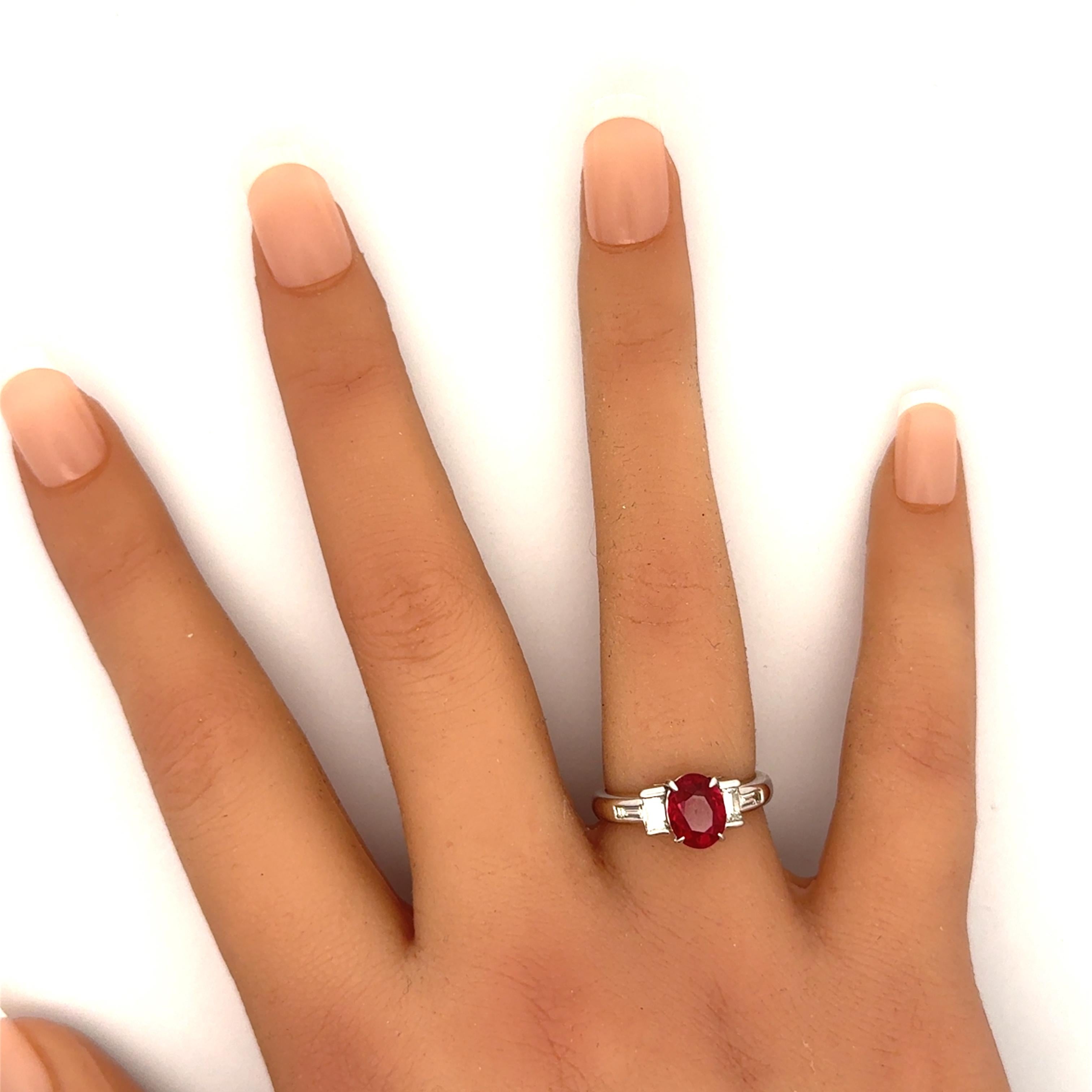 2.01 Carat Burmese Ruby Diamond Platinum Three-Stone Ring, GIA Certified