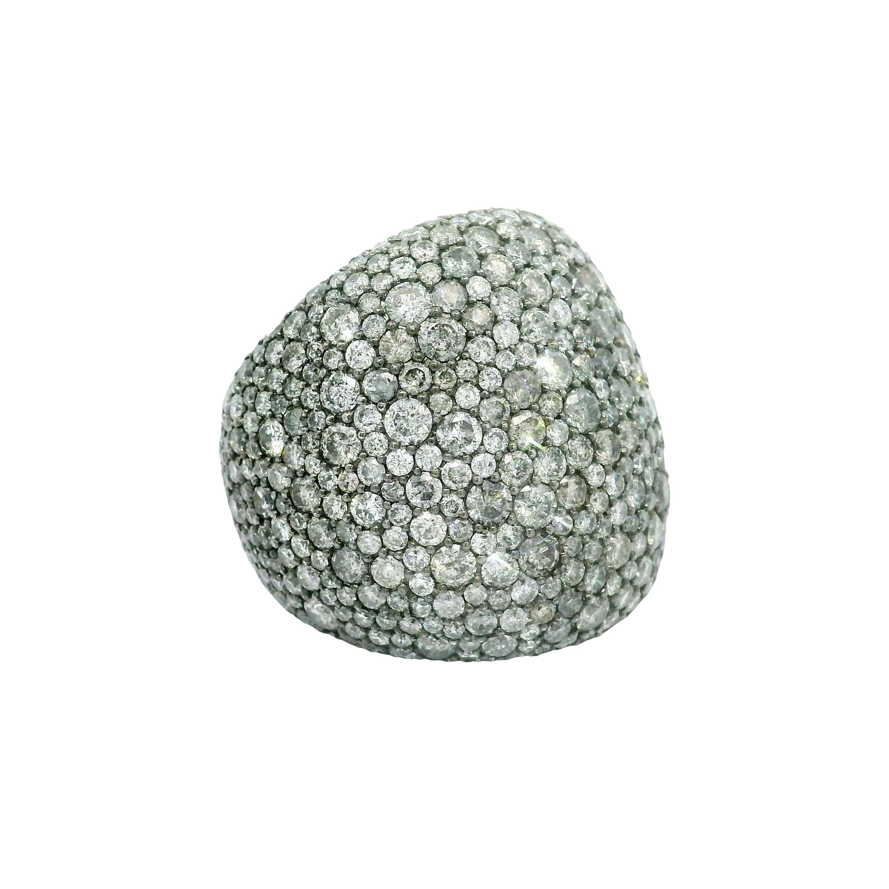 11.32 Carat Diamond Pave 18k White Gold Wide Dome Band Ring