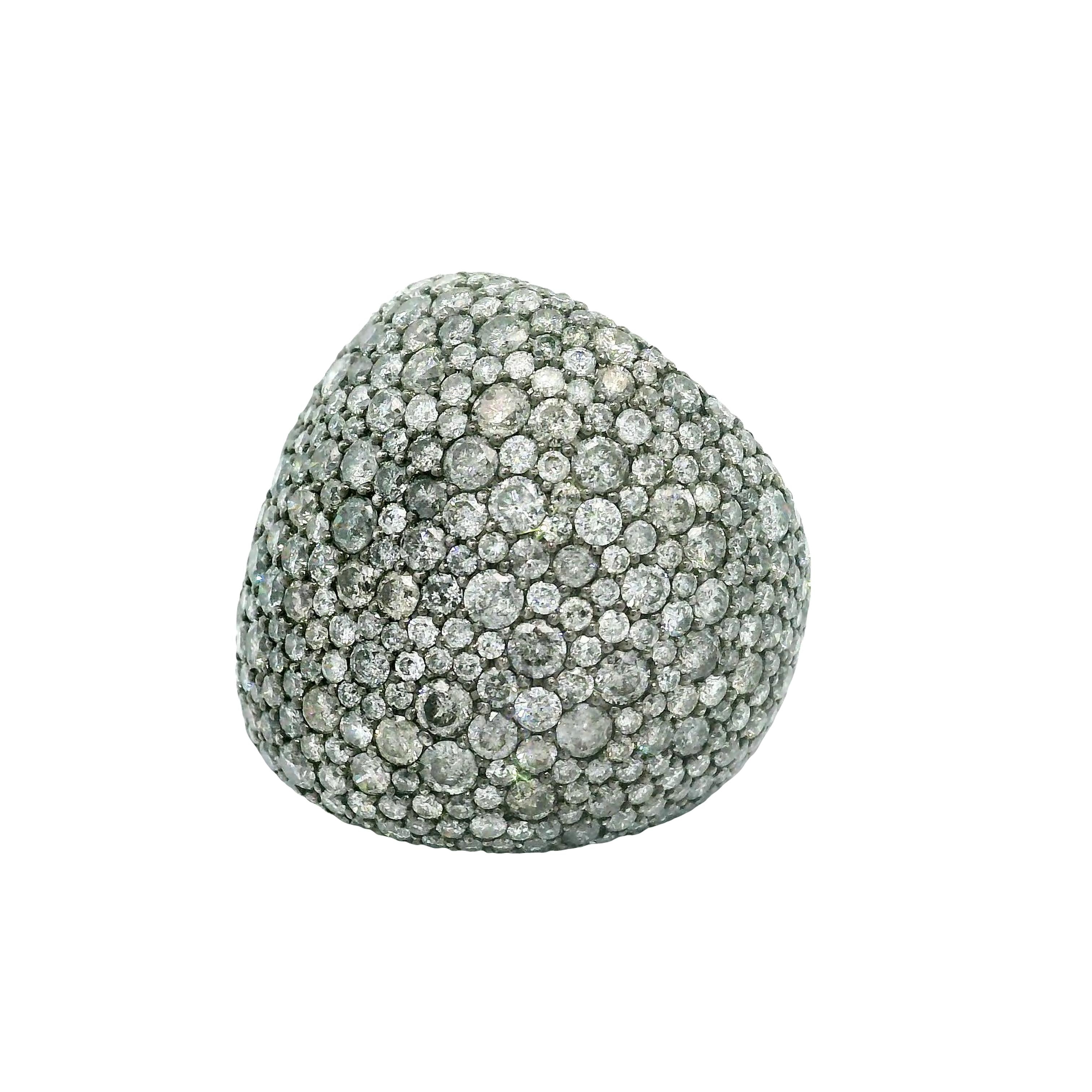 11.32 Carat Diamond Pave 18k White Gold Wide Dome Band Ring