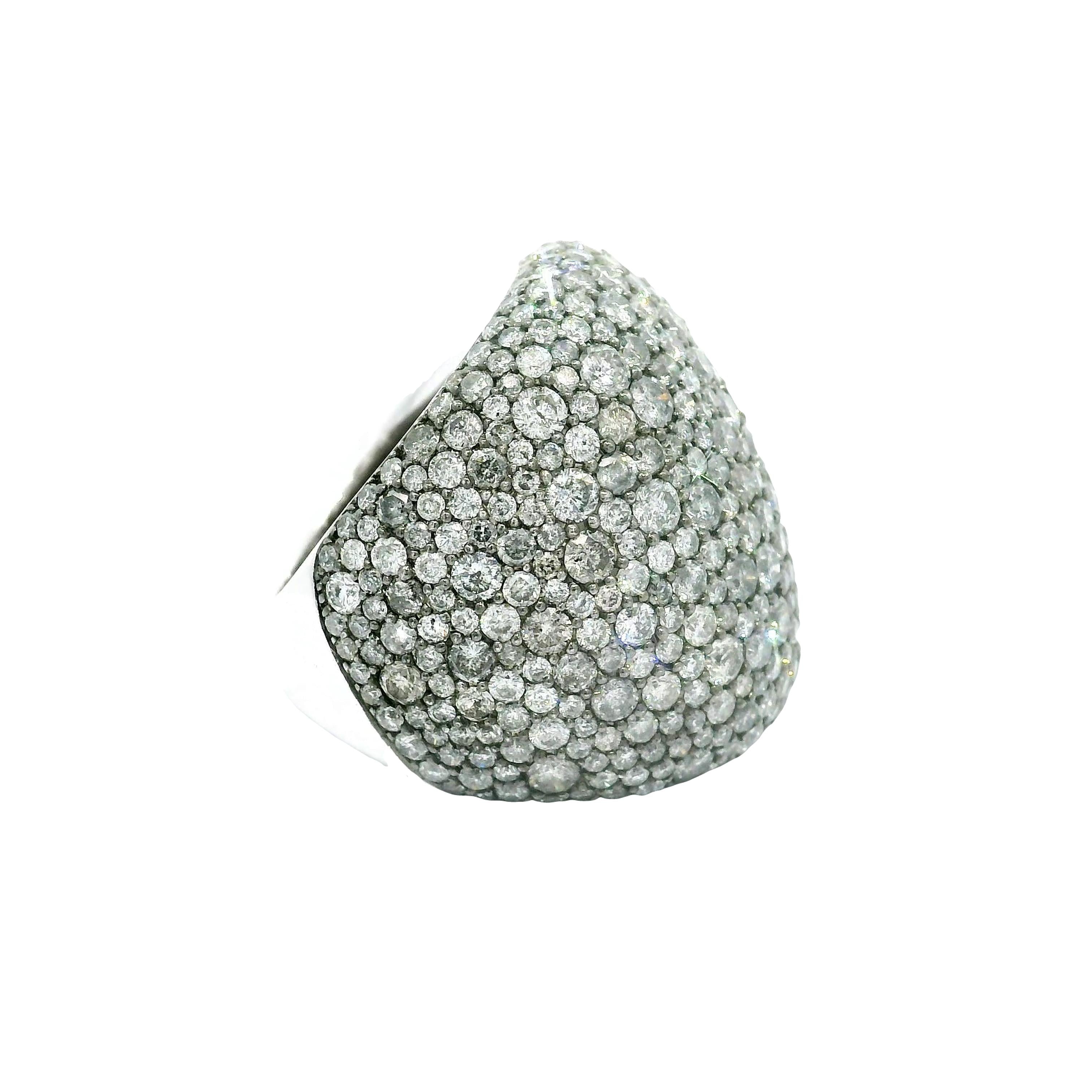 11.32 Carat Diamond Pave 18k White Gold Wide Dome Band Ring