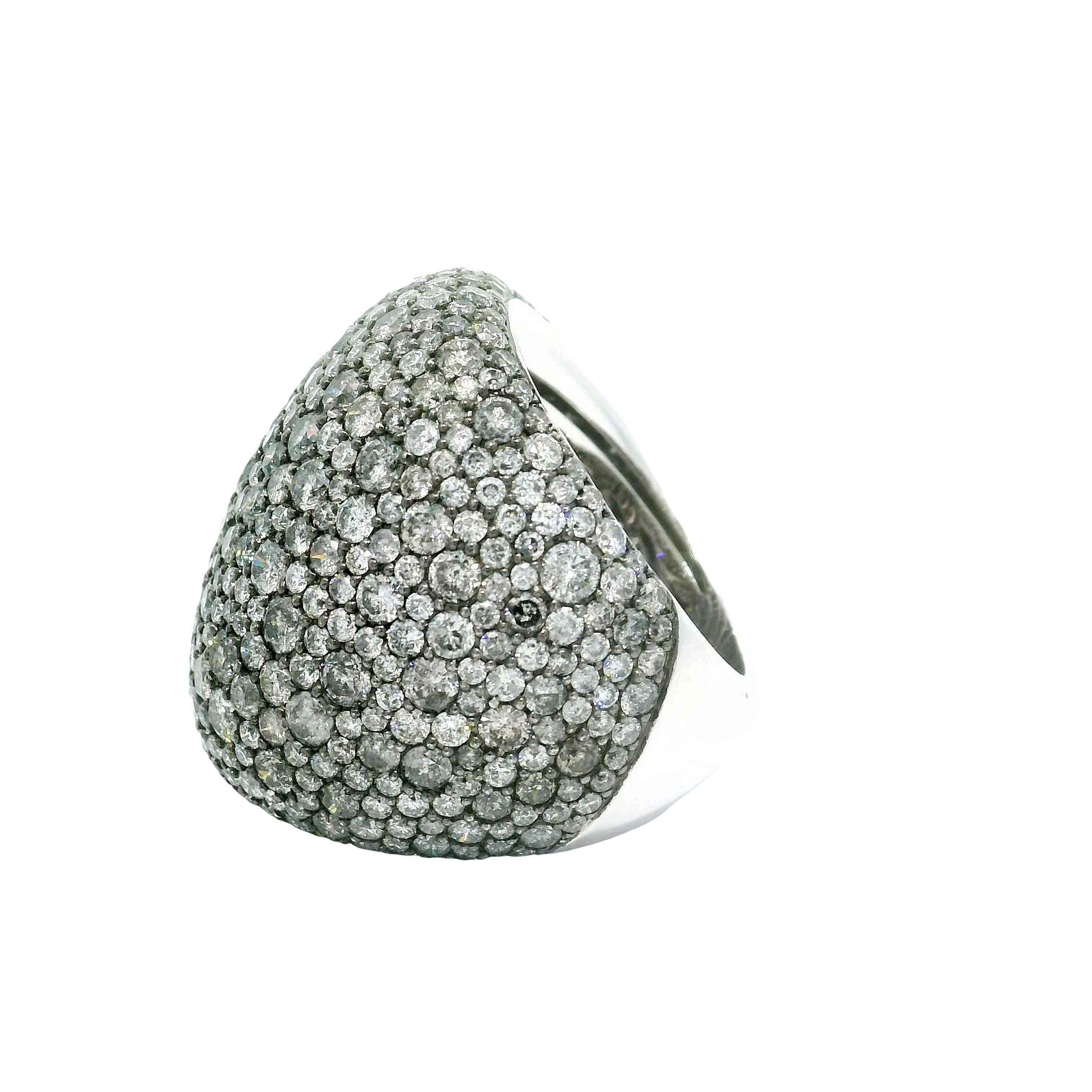 11.32 Carat Diamond Pave 18k White Gold Wide Dome Band Ring