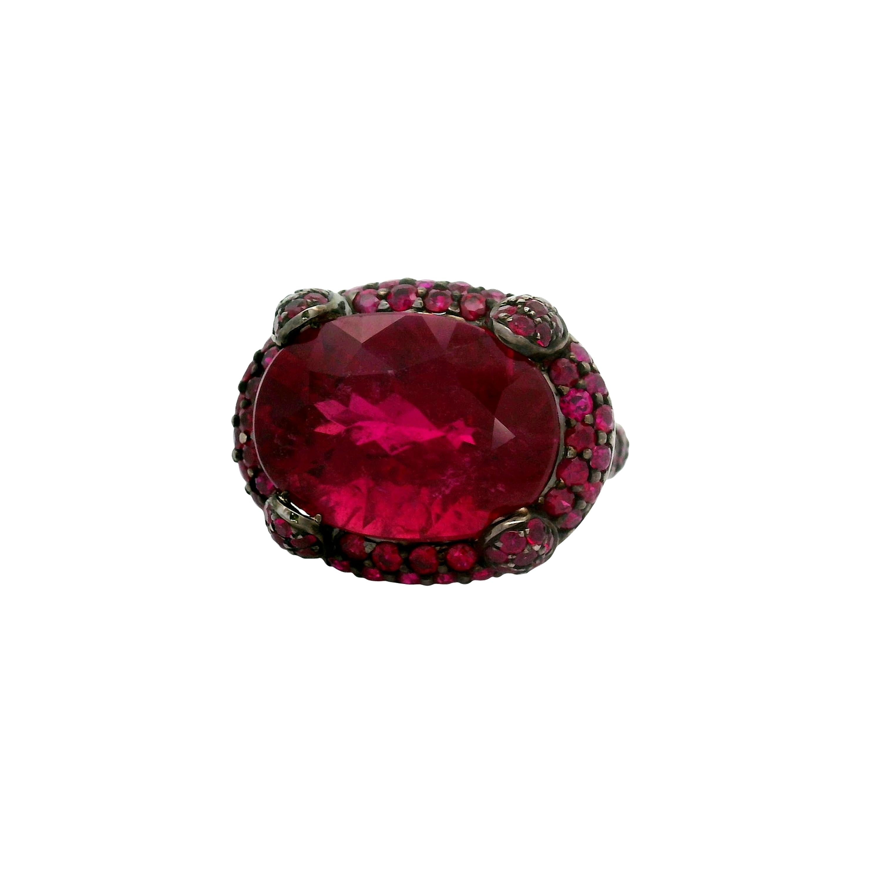 14.16 Carat Rubellite Tourmaline Ruby 18k White Gold Cocktail Ring