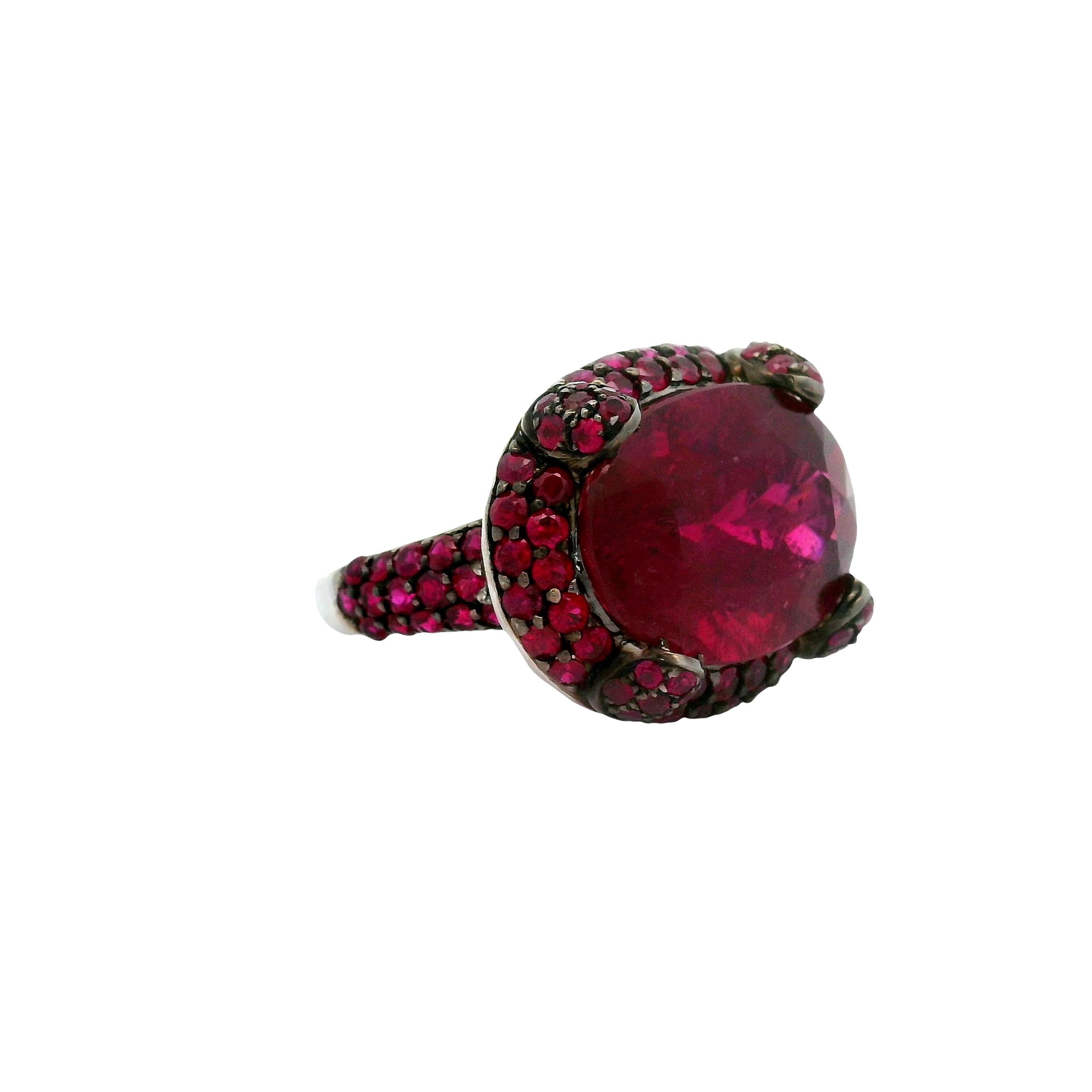 14.16 Carat Rubellite Tourmaline Ruby 18k White Gold Cocktail Ring