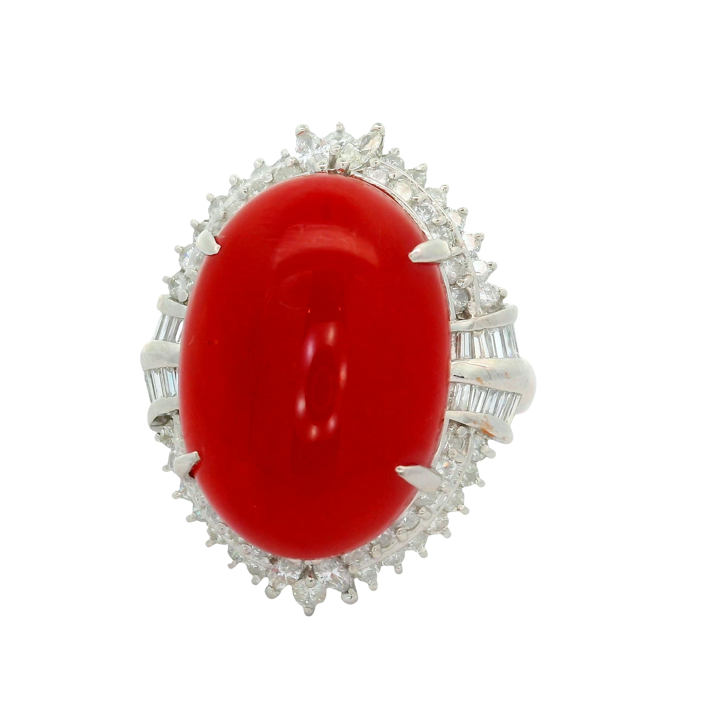 18.43 Carat Ox-Blood Coral Diamond Platinum Cocktail Ring