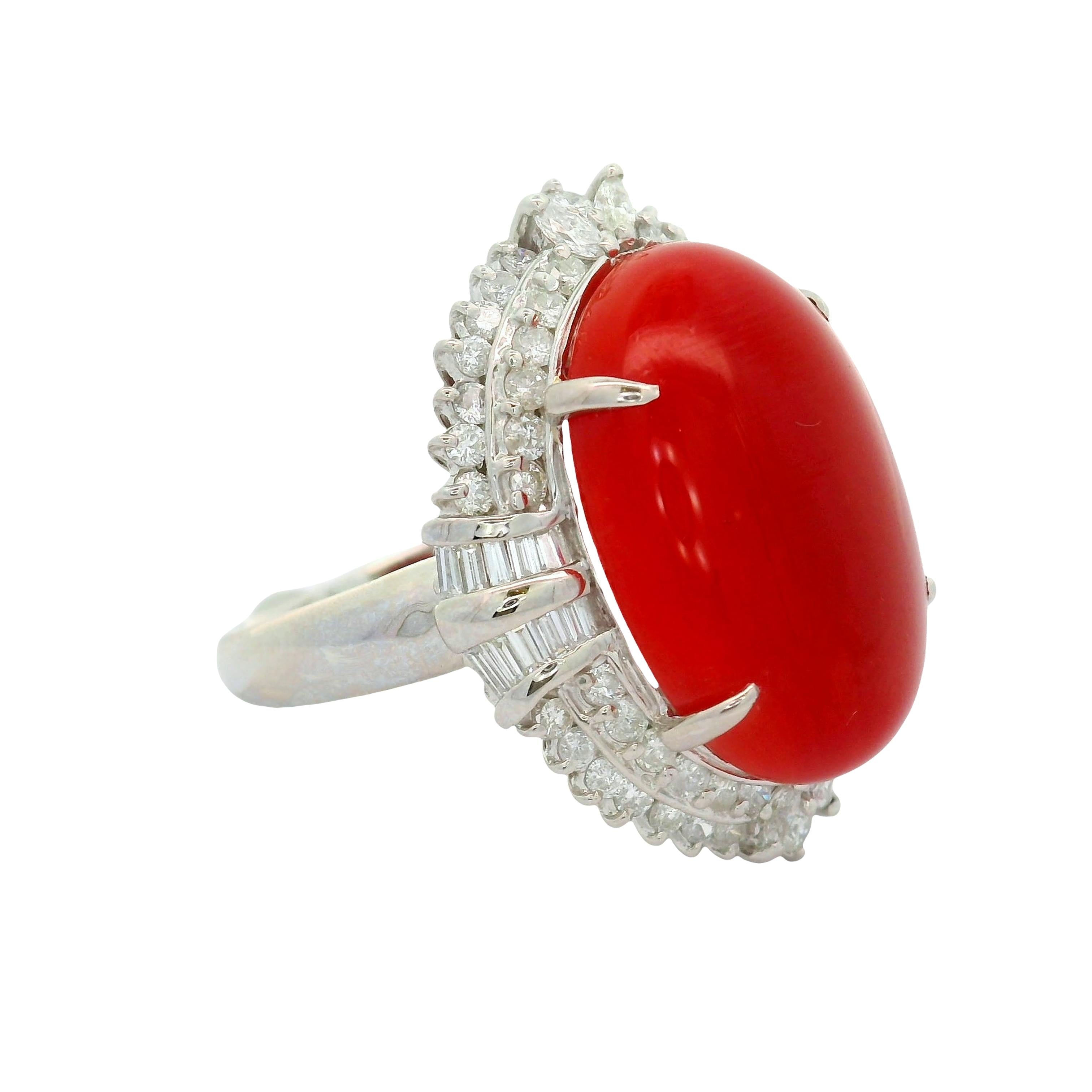 18.43 Carat Ox-Blood Coral Diamond Platinum Cocktail Ring