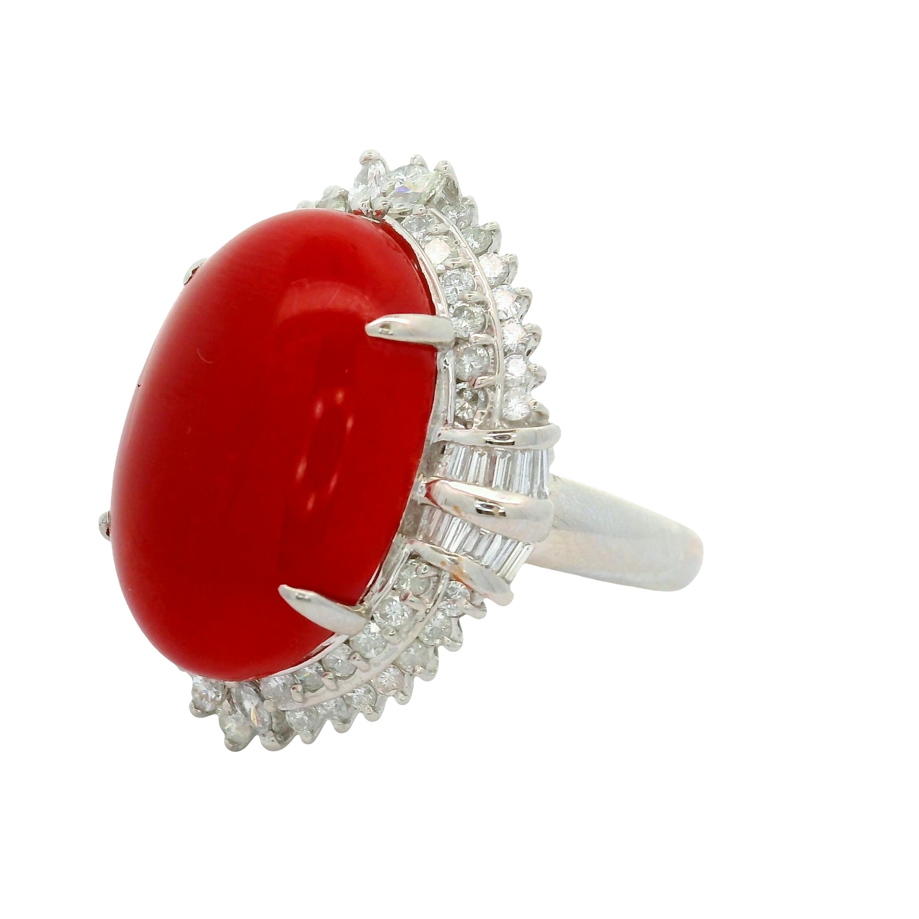 18.43 Carat Ox-Blood Coral Diamond Platinum Cocktail Ring