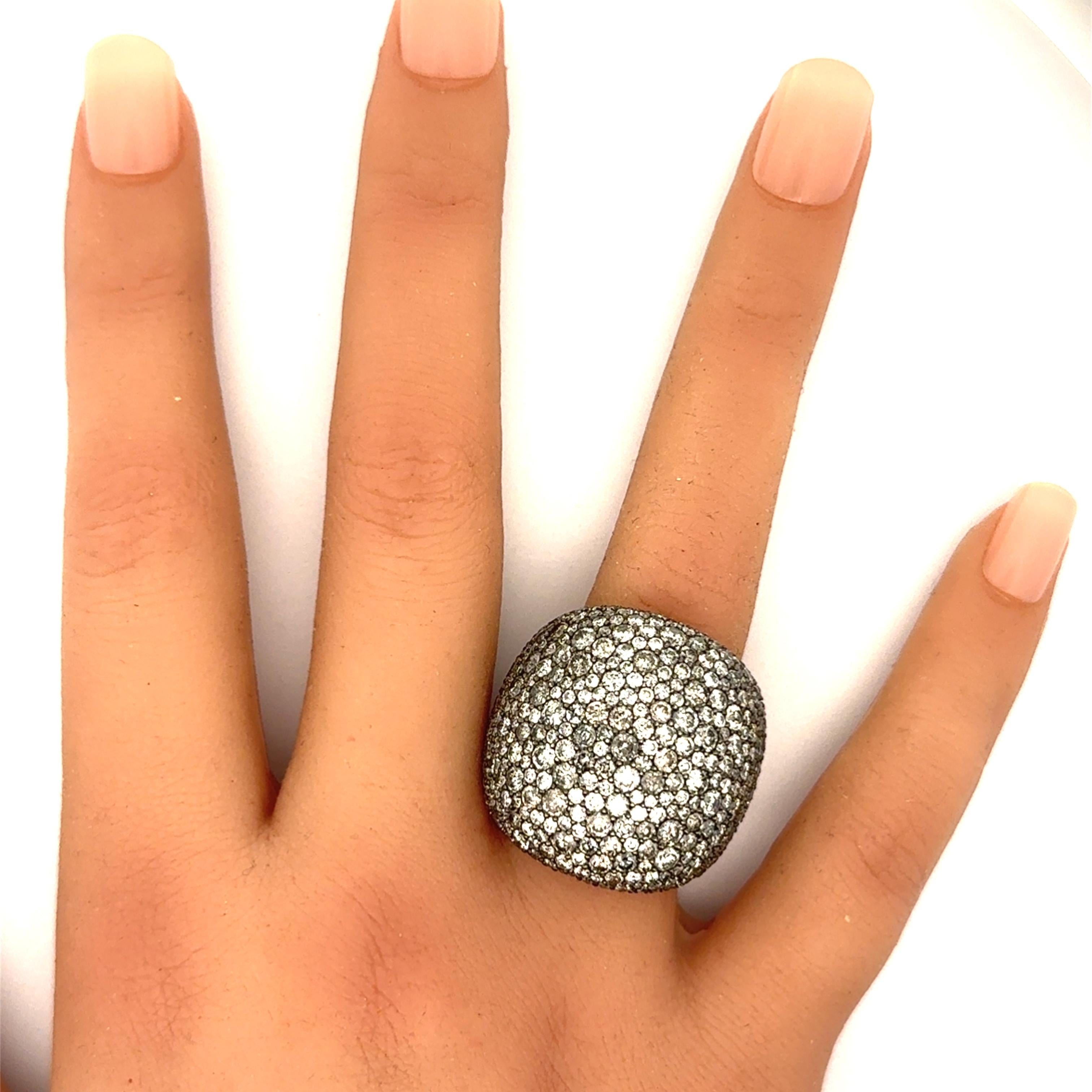 11.32 Carat Diamond Pave 18k White Gold Wide Dome Band Ring