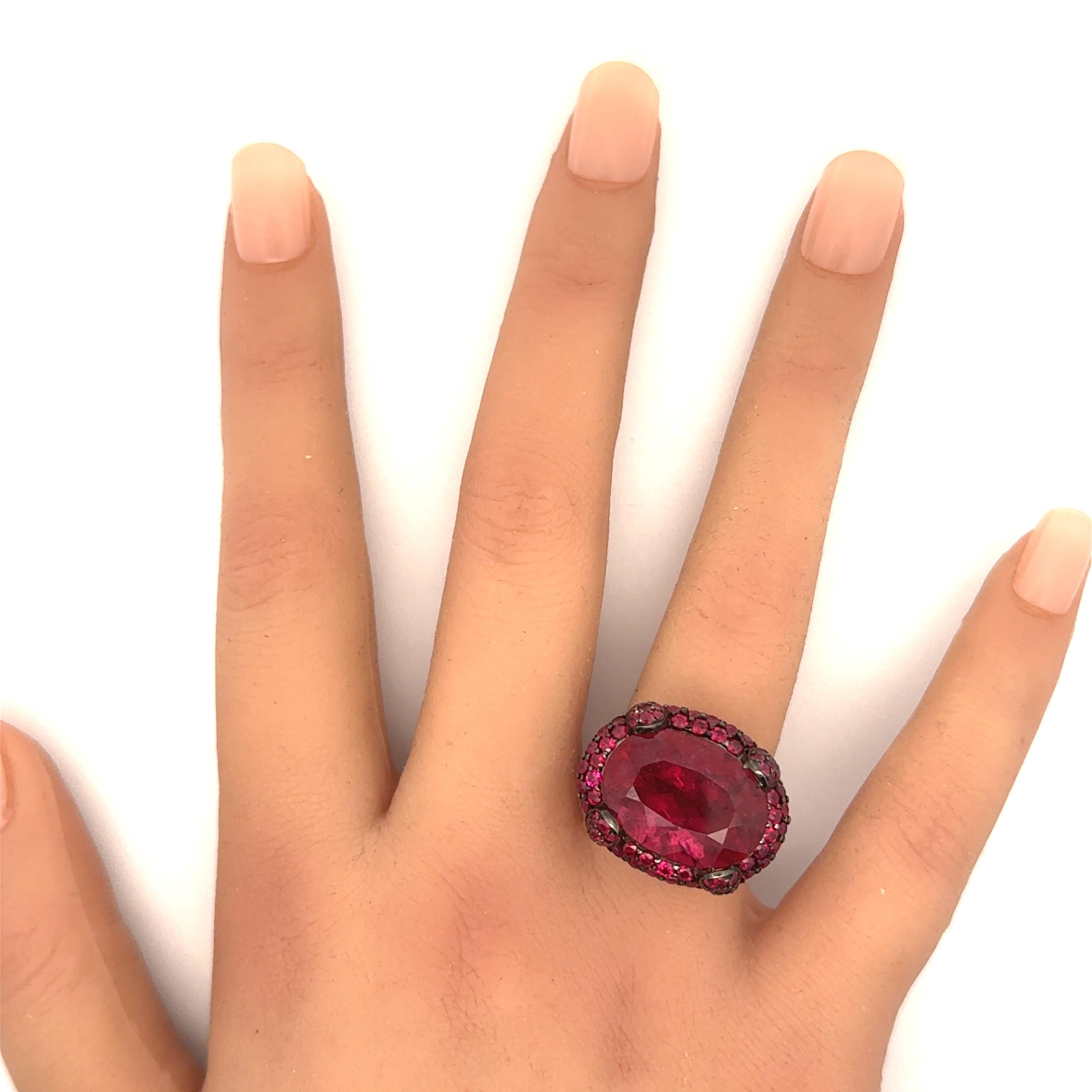14.16 Carat Rubellite Tourmaline Ruby 18k White Gold Cocktail Ring