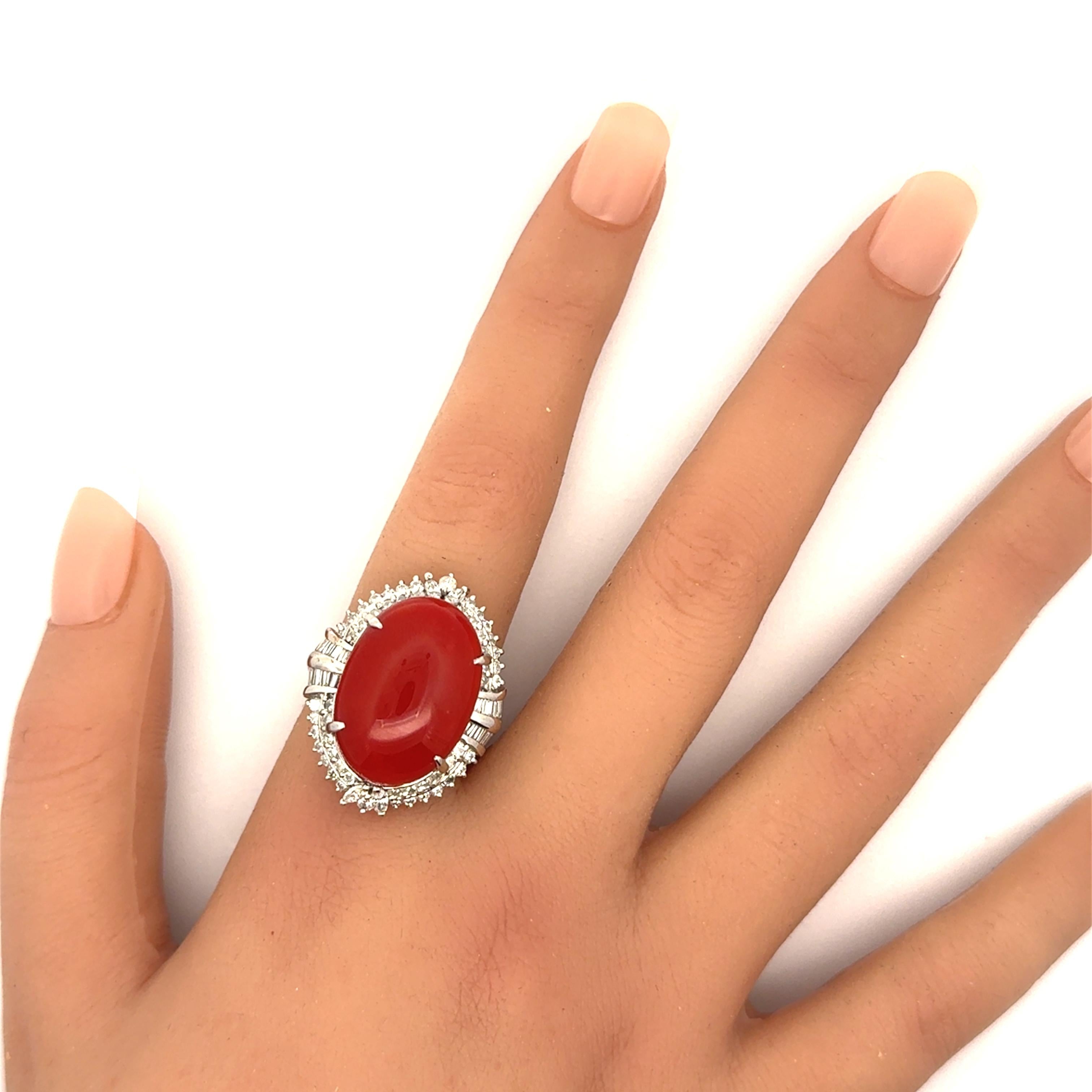 18.43 Carat Ox-Blood Coral Diamond Platinum Cocktail Ring