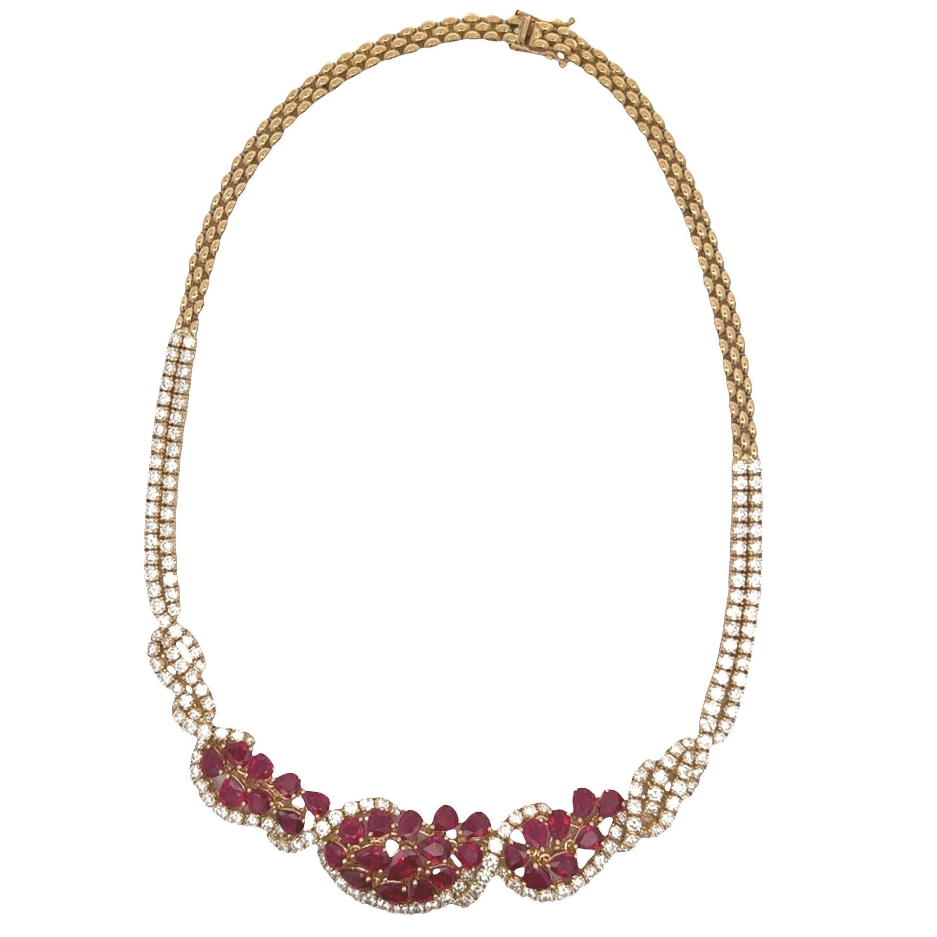 Spectacular Ruby Diamond 18k Yellow Gold Necklace
