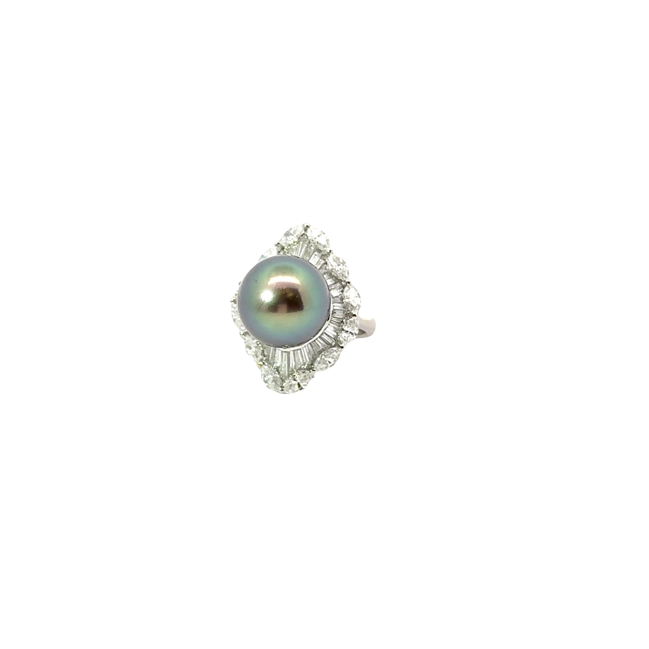 15mm Tahitian Pearl Diamond Platinum Cocktail Ring