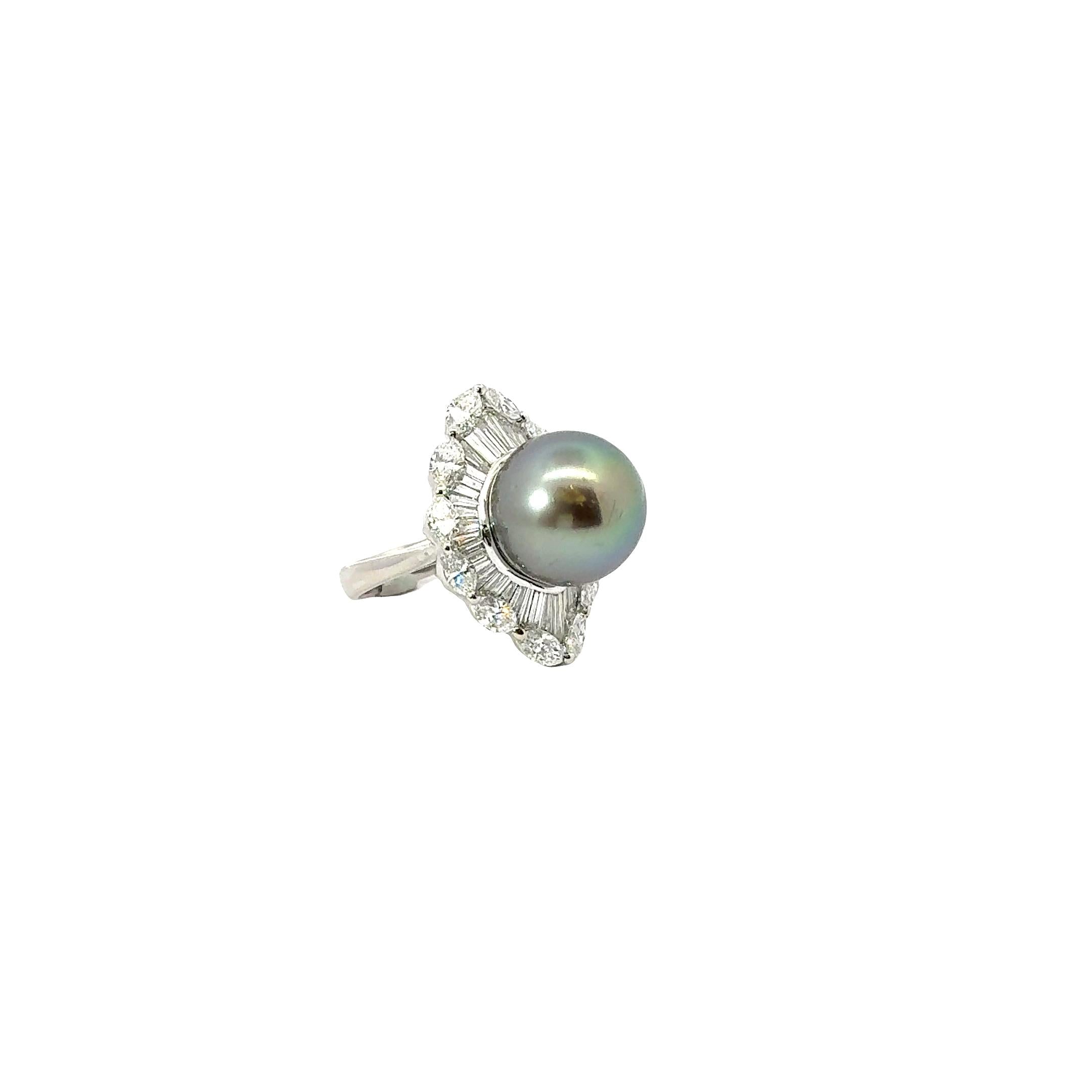 15mm Tahitian Pearl Diamond Platinum Cocktail Ring