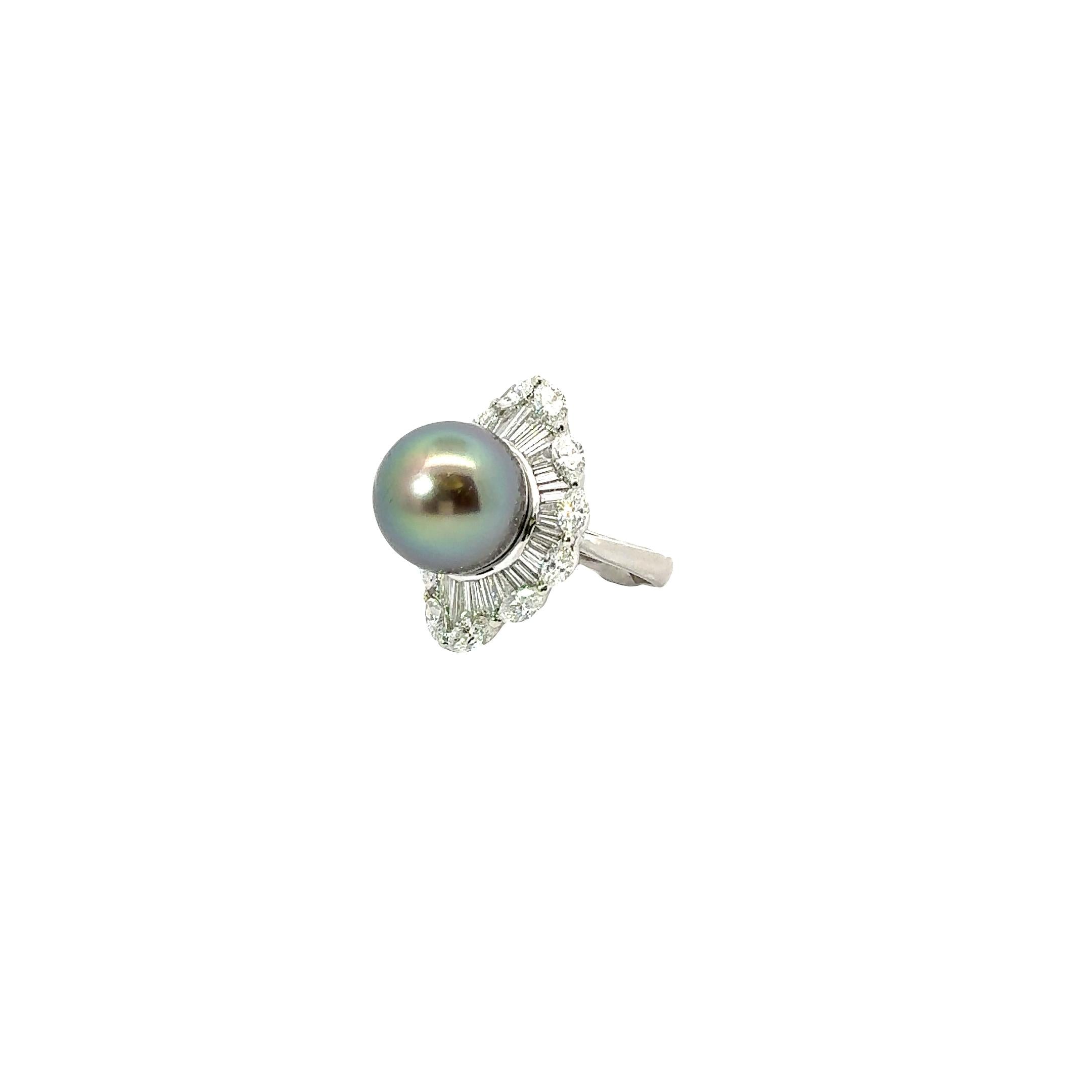 15mm Tahitian Pearl Diamond Platinum Cocktail Ring