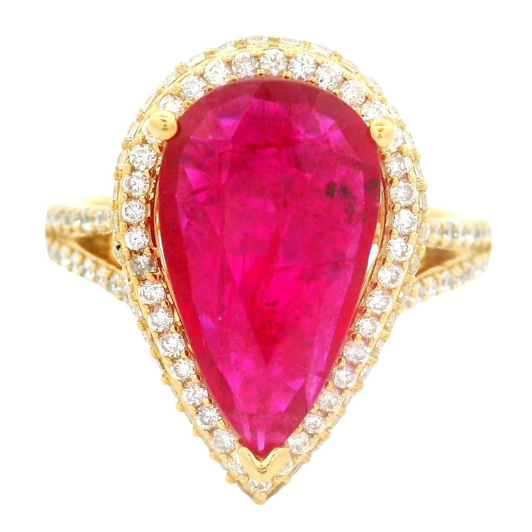3.03 Carat Ruby Diamond 14k Gold Halo Ring, GIA Certified