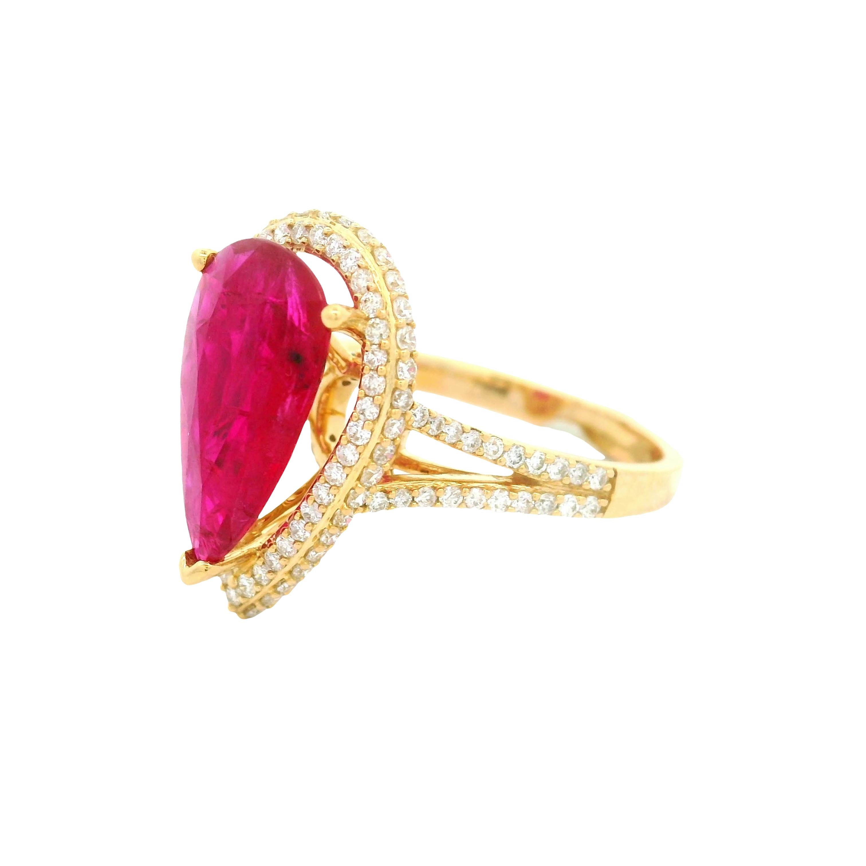 3.03 Carat Ruby Diamond 14k Gold Halo Ring, GIA Certified