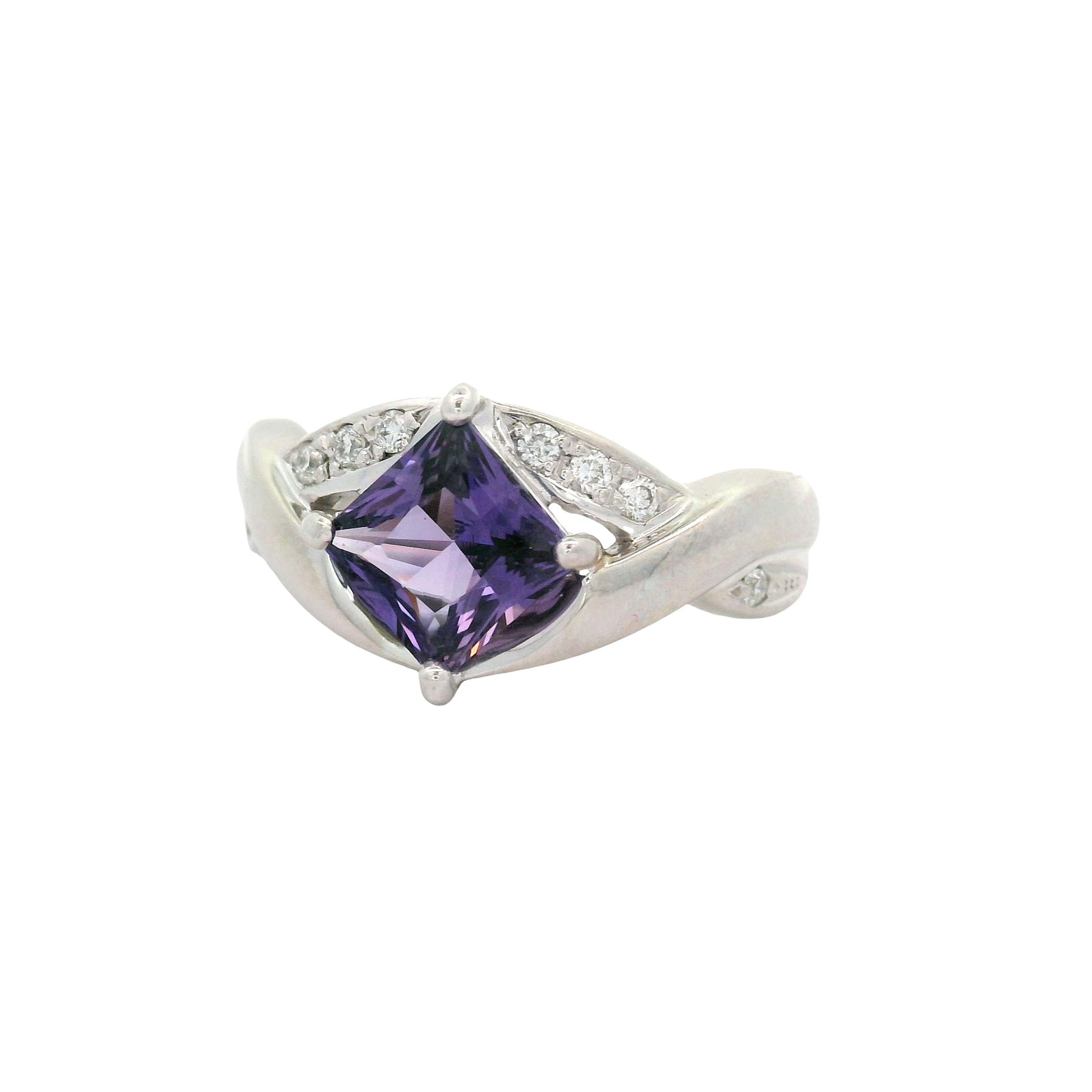 1.51 Carat No-Heat Purple Sapphire Diamond Platinum Ring, GIA Certified