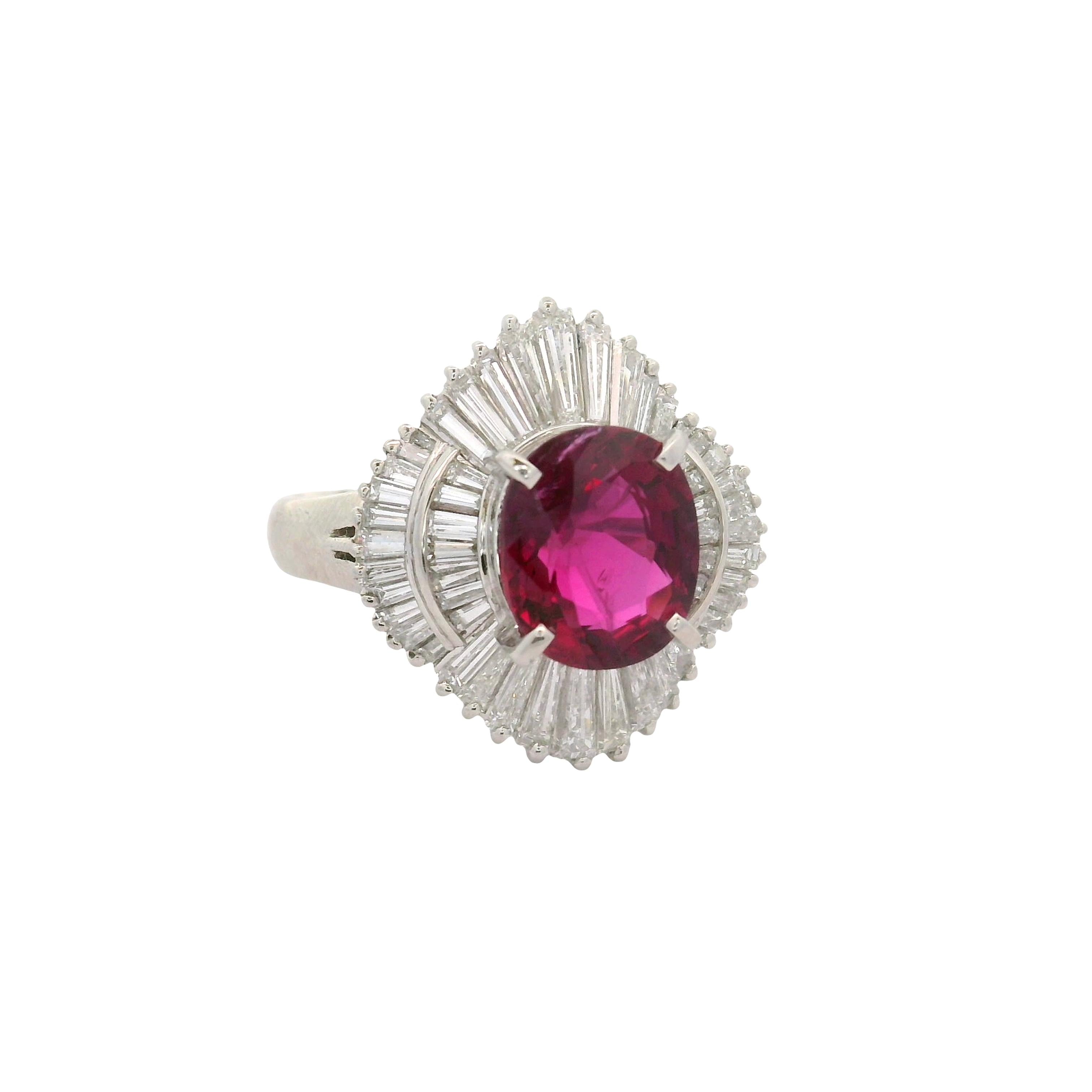 3.11 Carat Thai Ruby Diamond Platinum Ballerina Ring, GIA Certified
