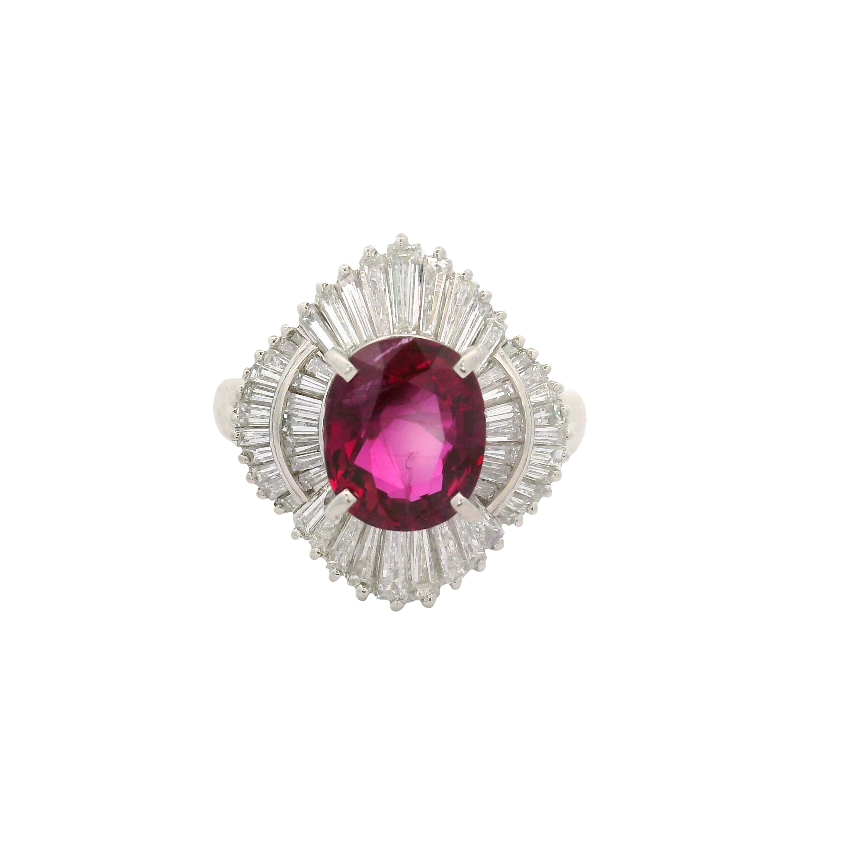 3.11 Carat Thai Ruby Diamond Platinum Ballerina Ring, GIA Certified