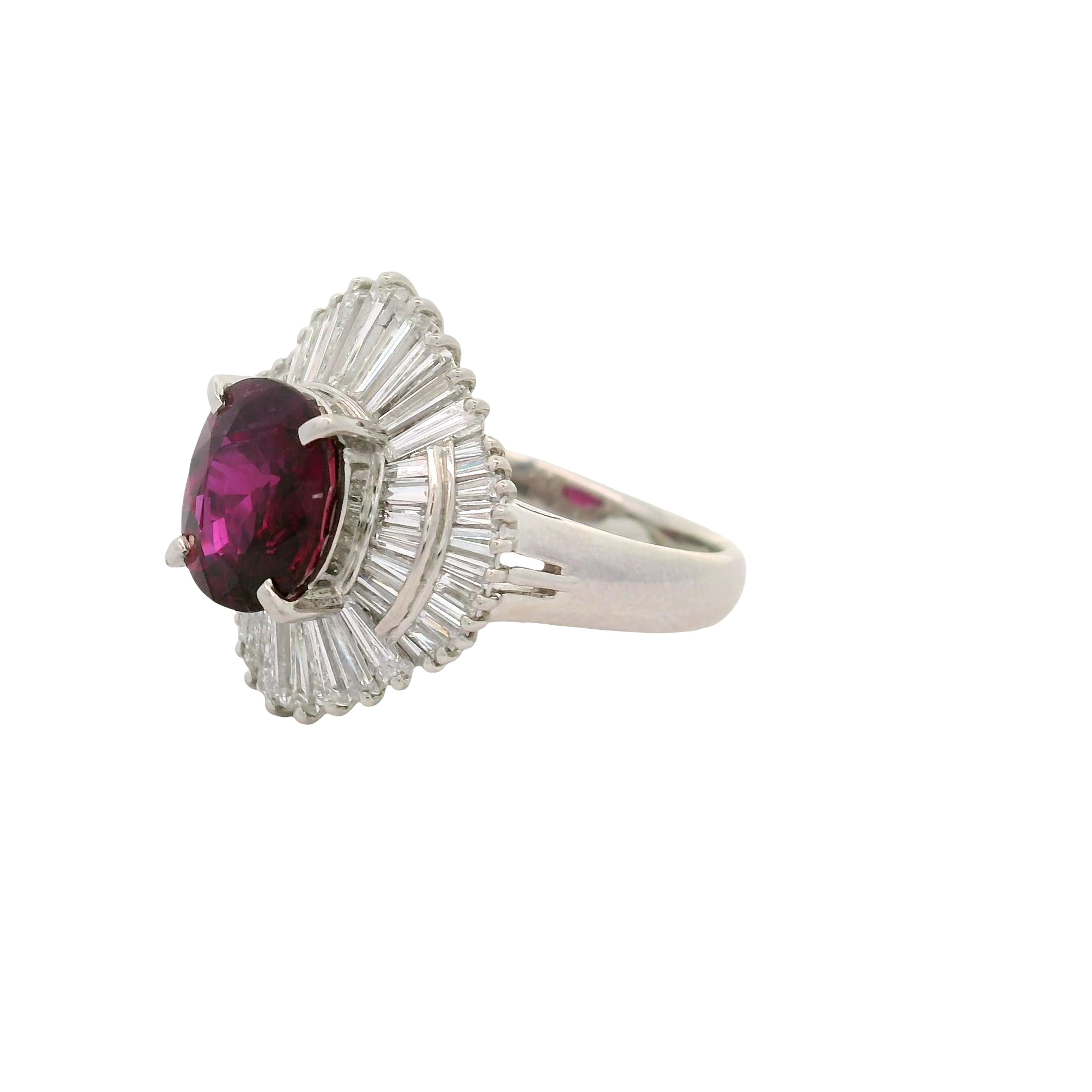 3.11 Carat Thai Ruby Diamond Platinum Ballerina Ring, GIA Certified