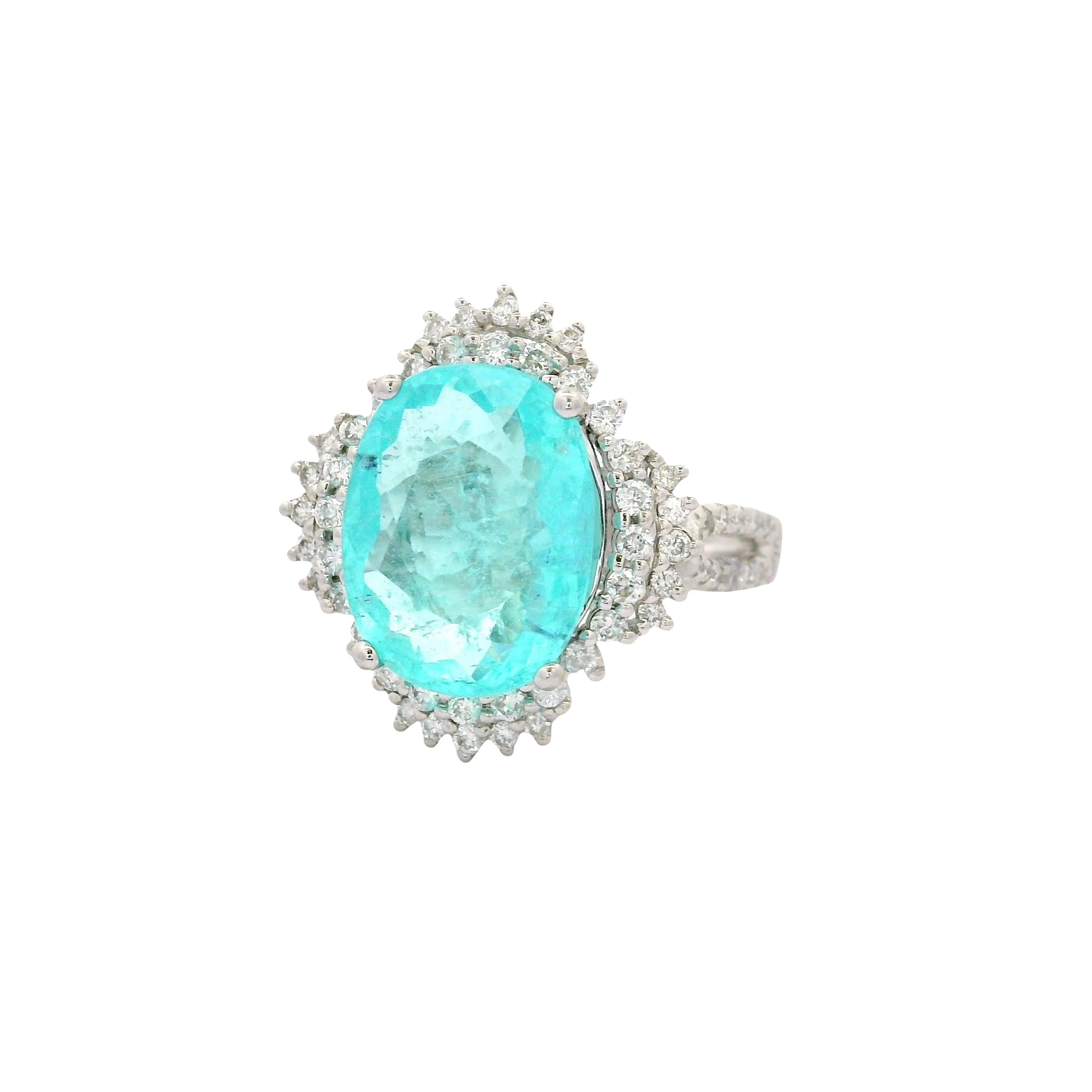 4.11 Carat Paraiba Tourmaline Diamond 18k White Gold Ring, GIA Certified